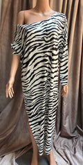 Zebra Print One-Shoulder Midi Dress