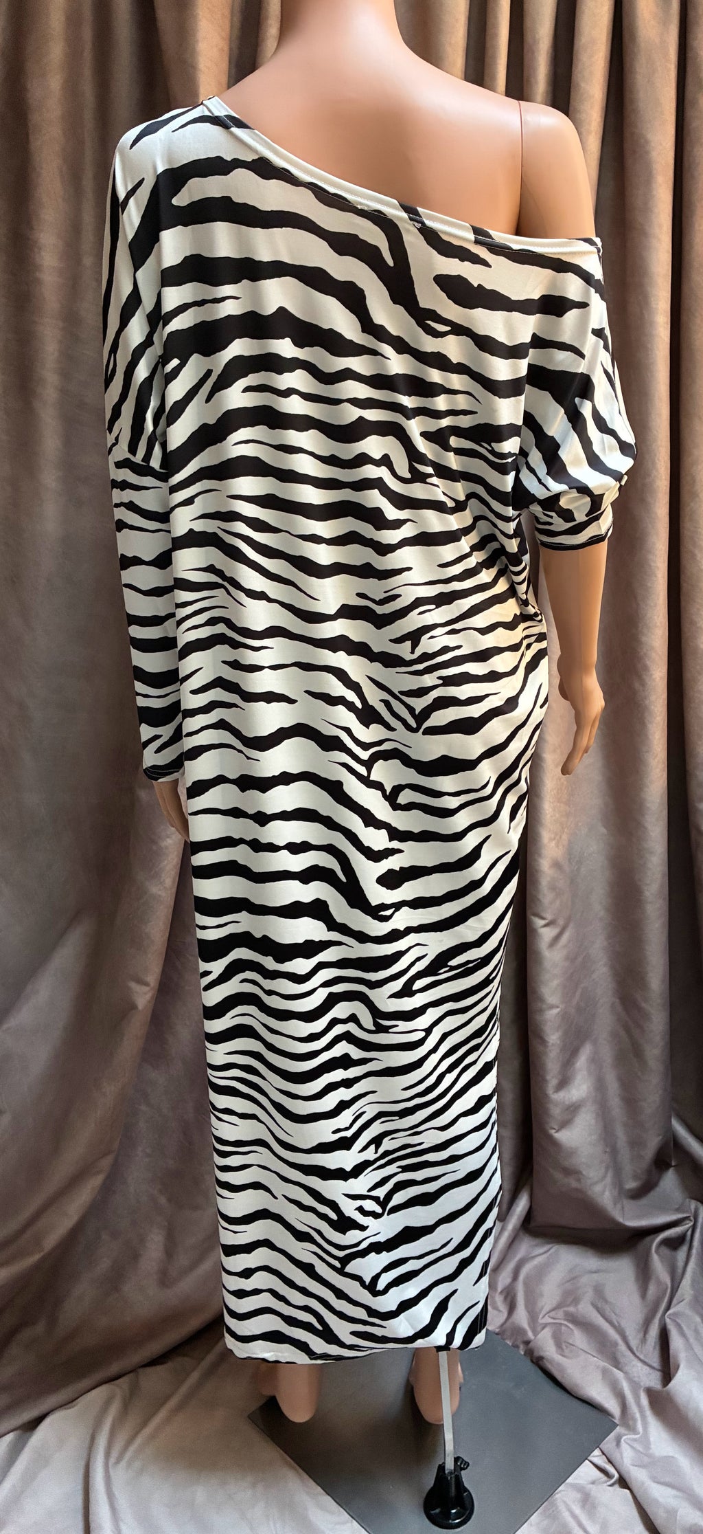 Zebra Print One-Shoulder Midi Dress