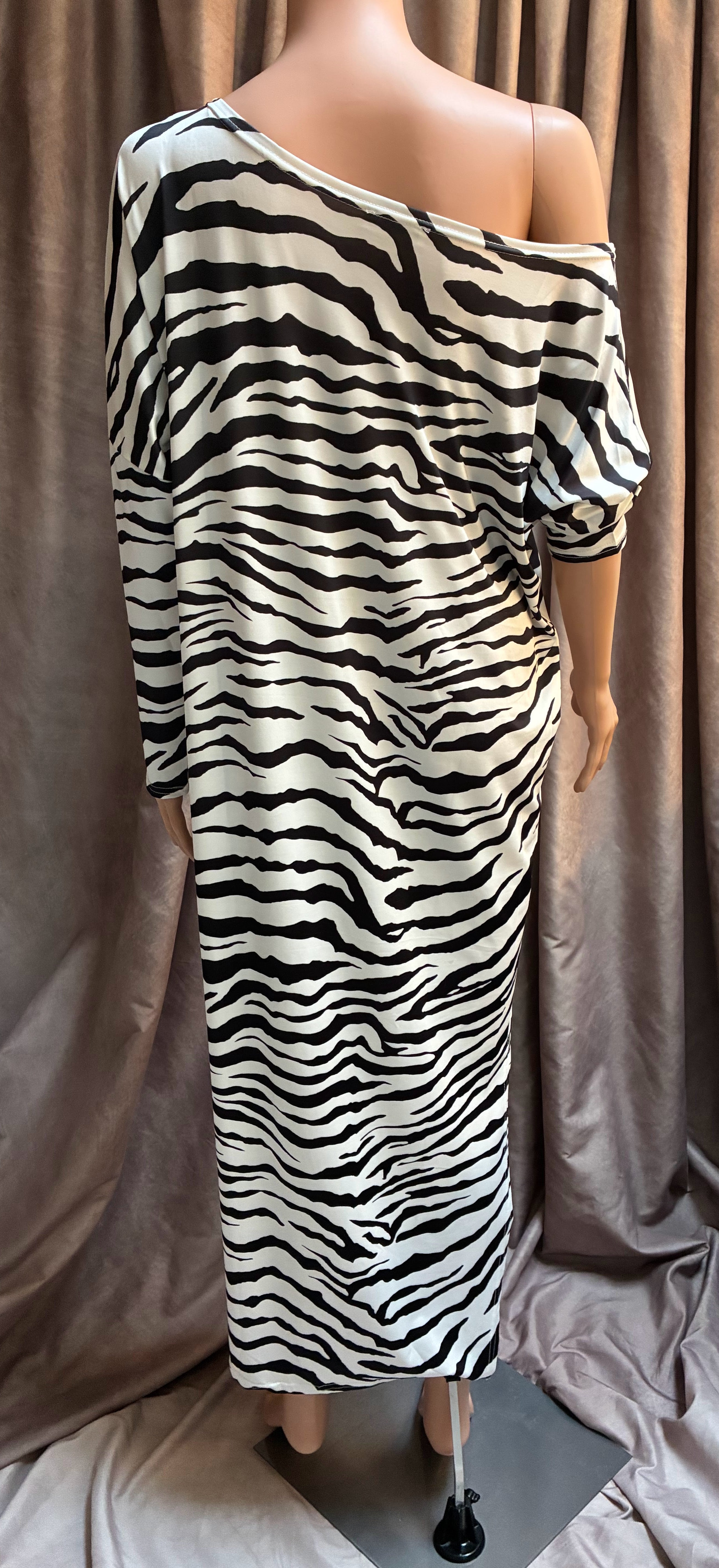 Zebra Print One-Shoulder Midi Dress
