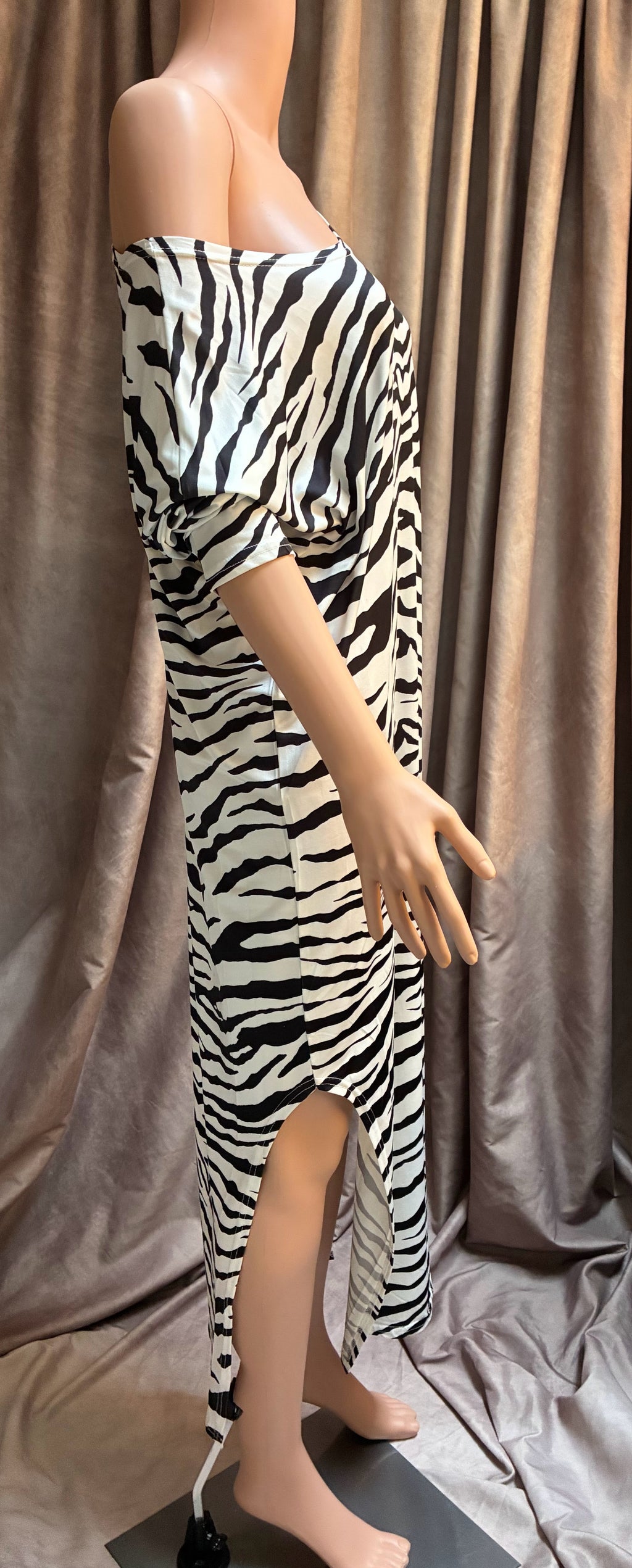 Zebra Print One-Shoulder Midi Dress