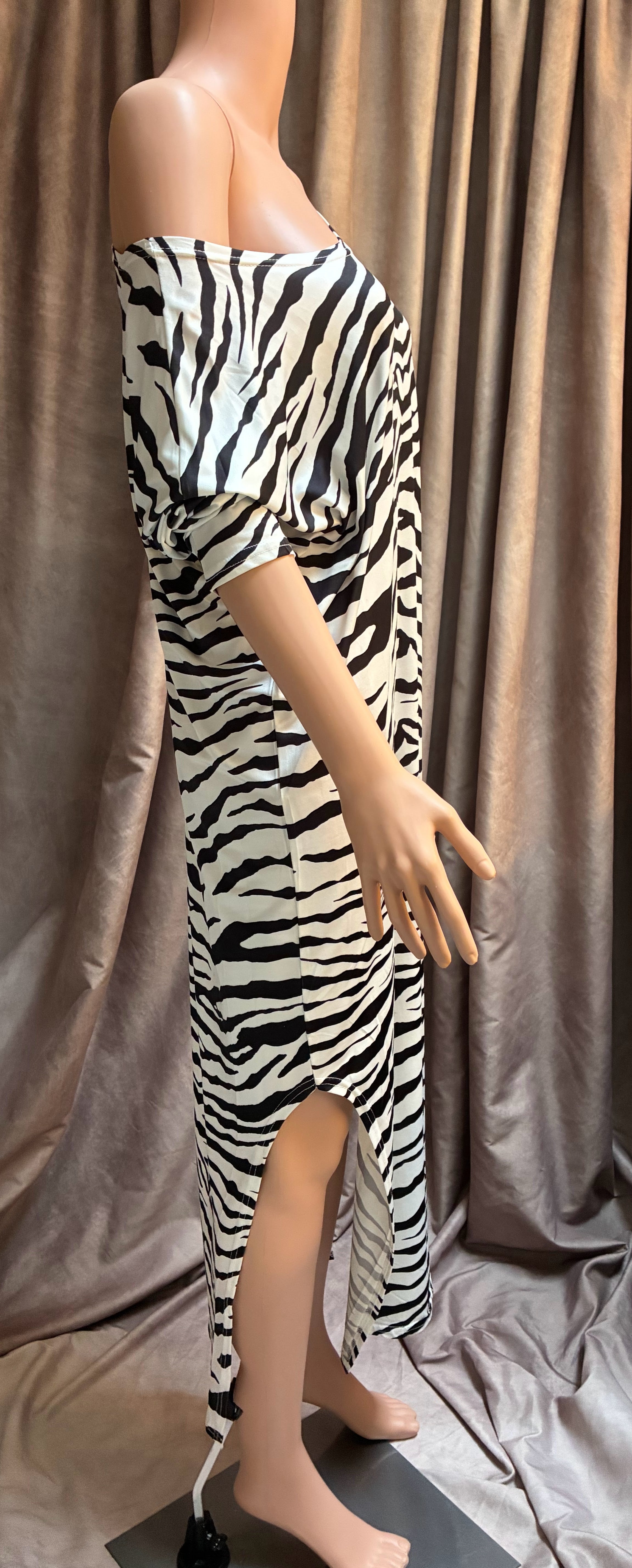 Zebra Print One-Shoulder Midi Dress