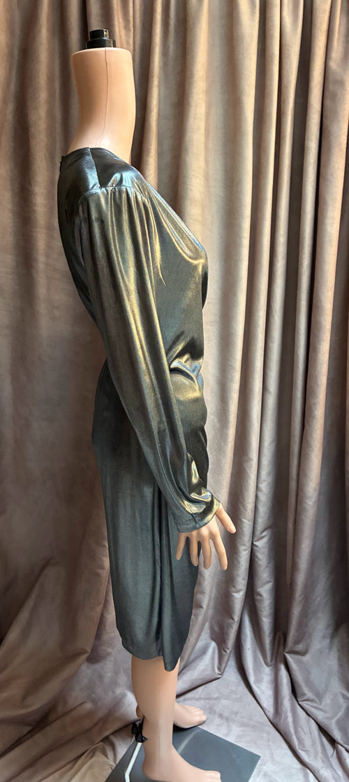1980s Silver Metallic Wrap Dress by Midnight Glow