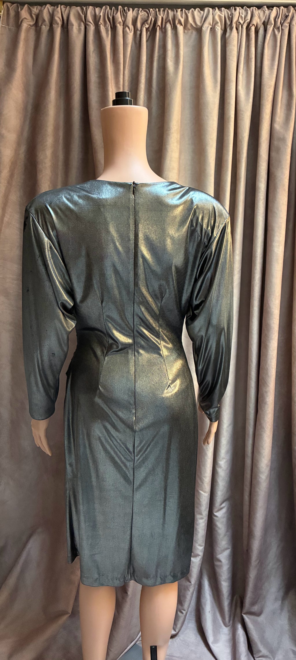 1980s Silver Metallic Wrap Dress by Midnight Glow
