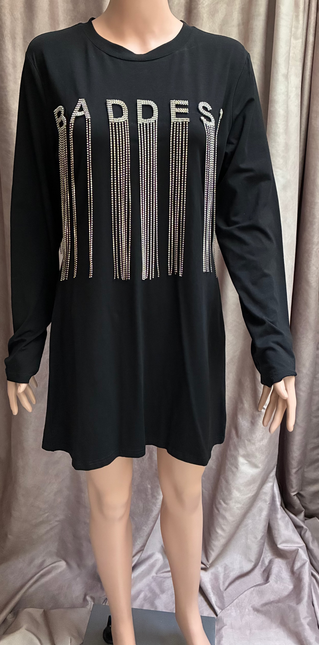 BADDEST rhinestone dress in black