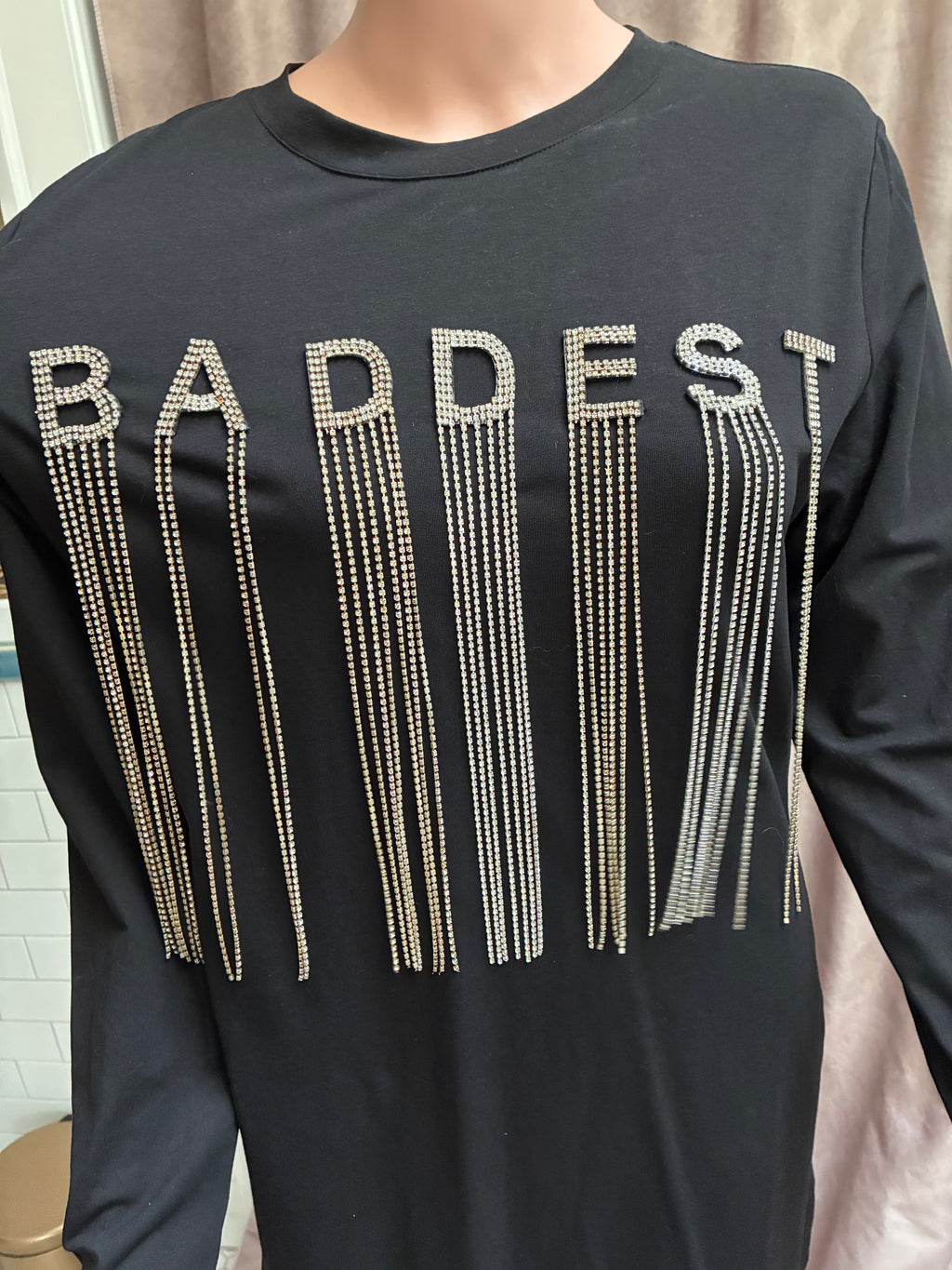 BADDEST rhinestone dress in black