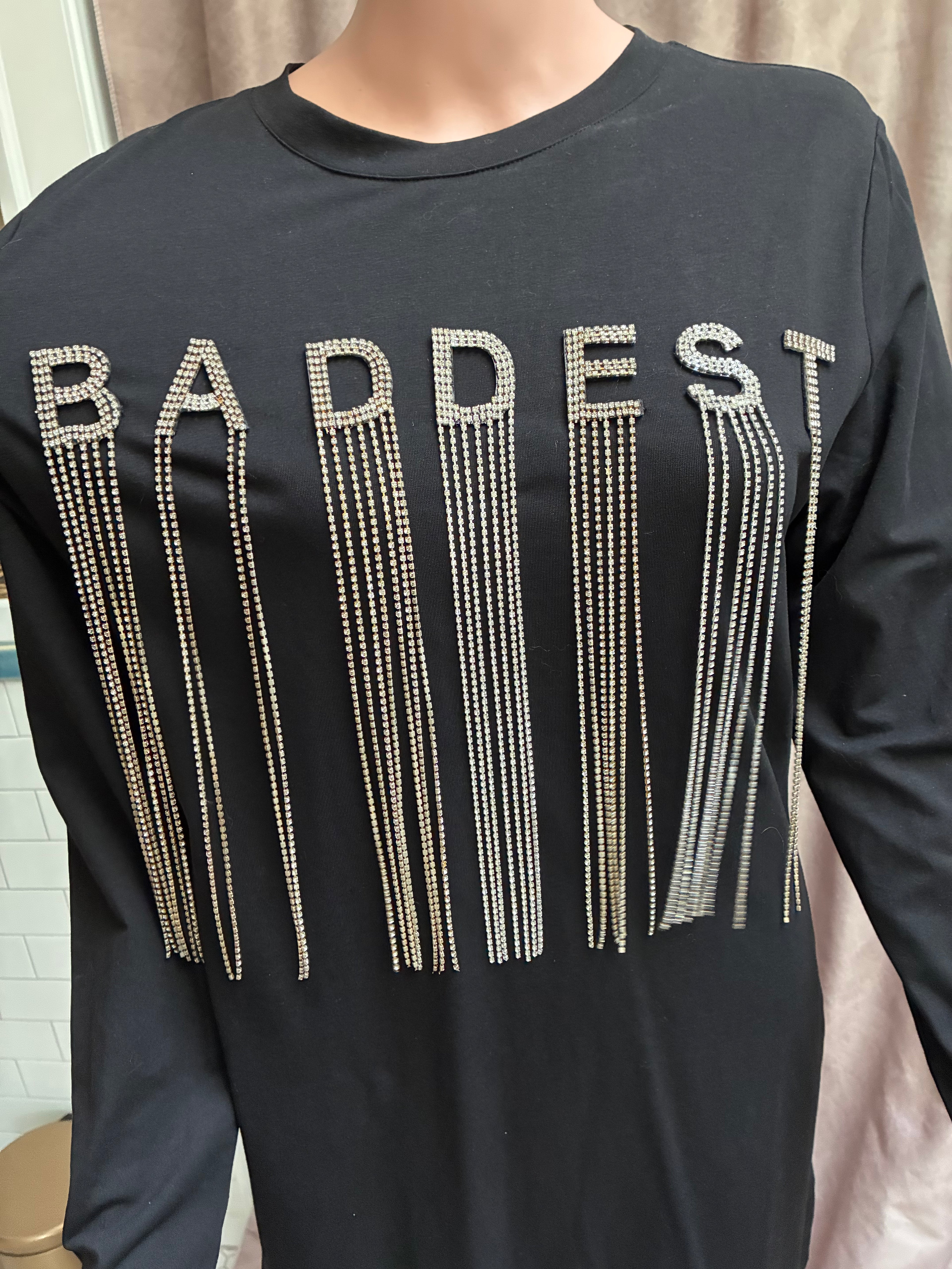 BADDEST rhinestone dress in black