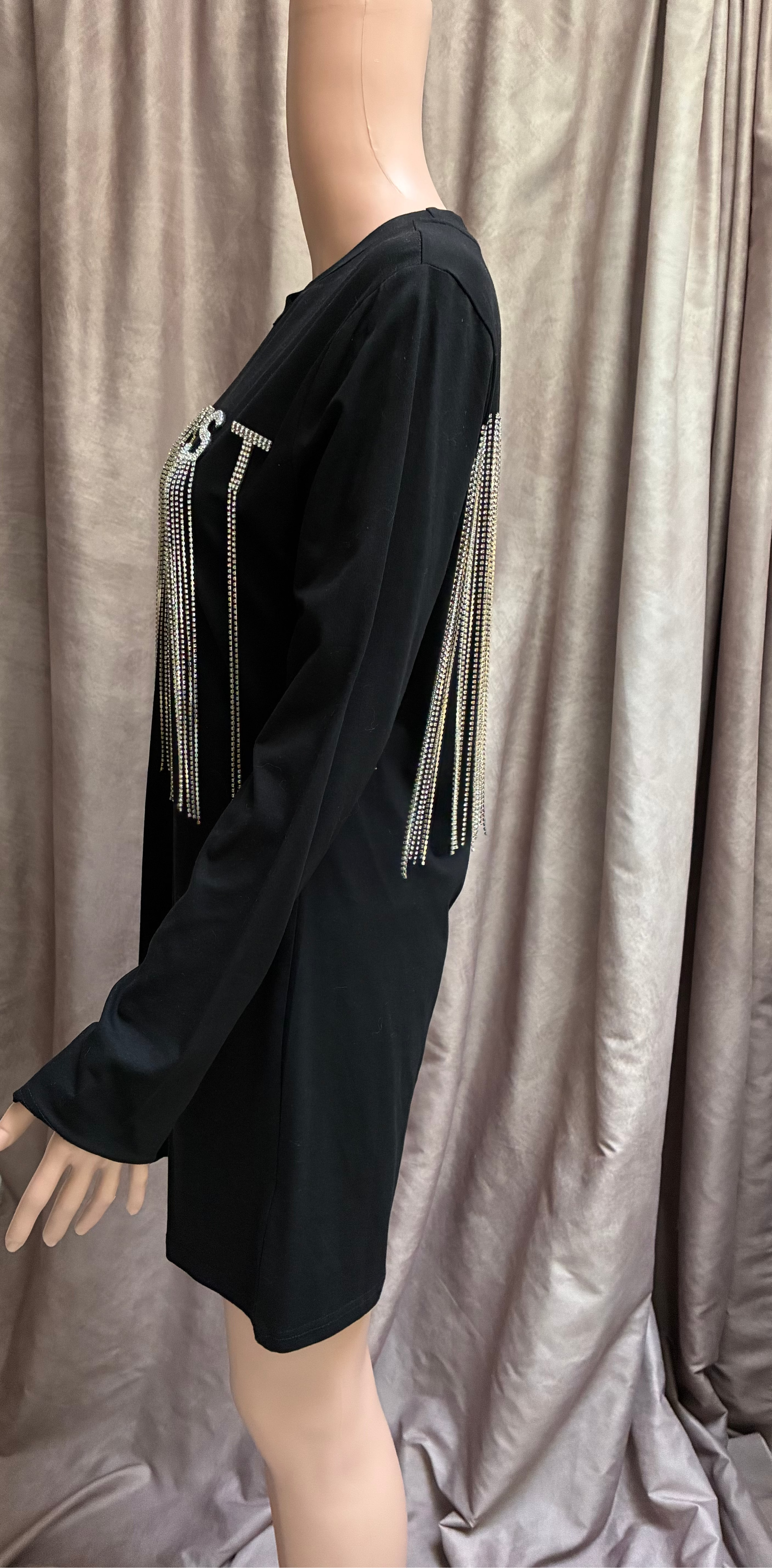 BADDEST rhinestone dress in black