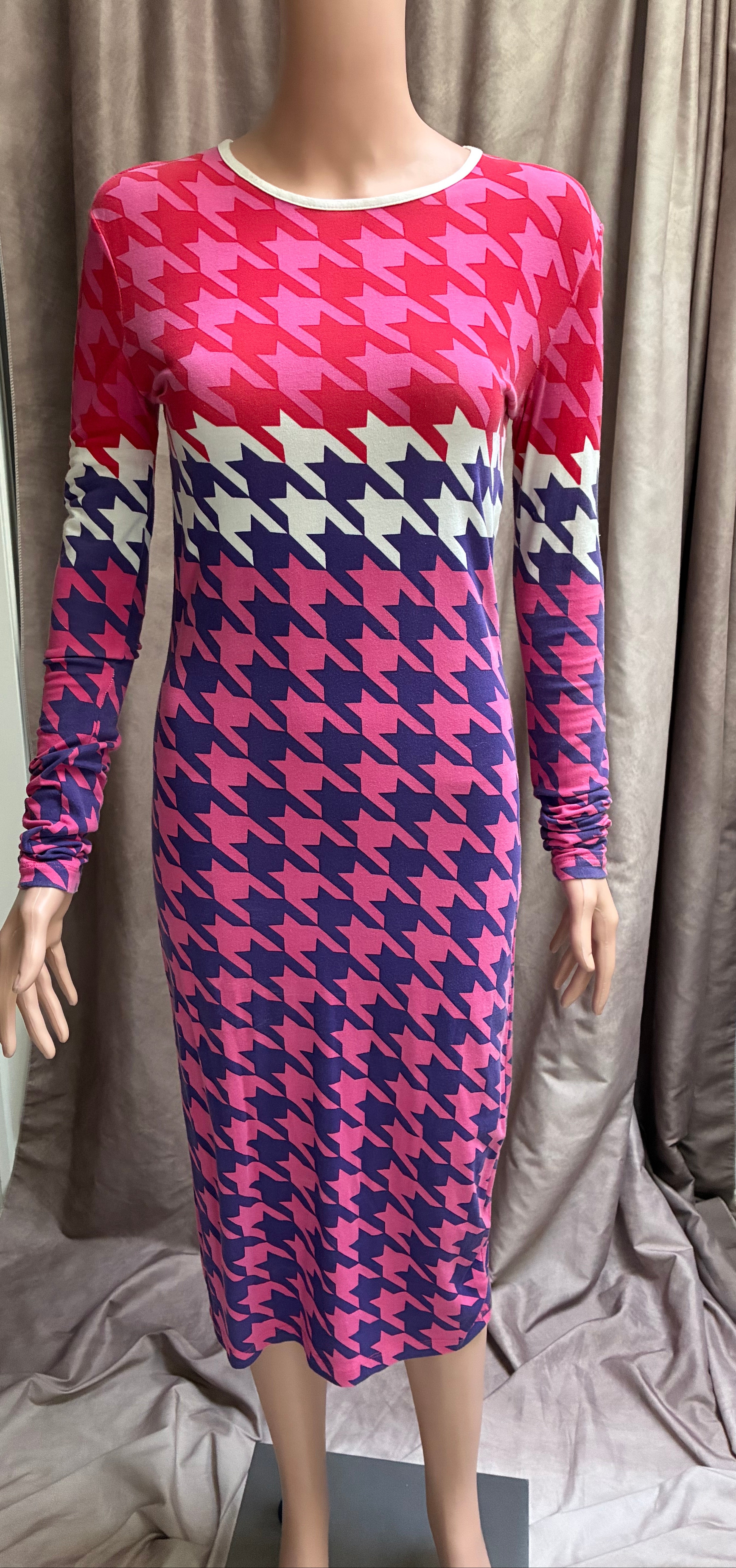 Pink Red Purple Houndstooth Dress