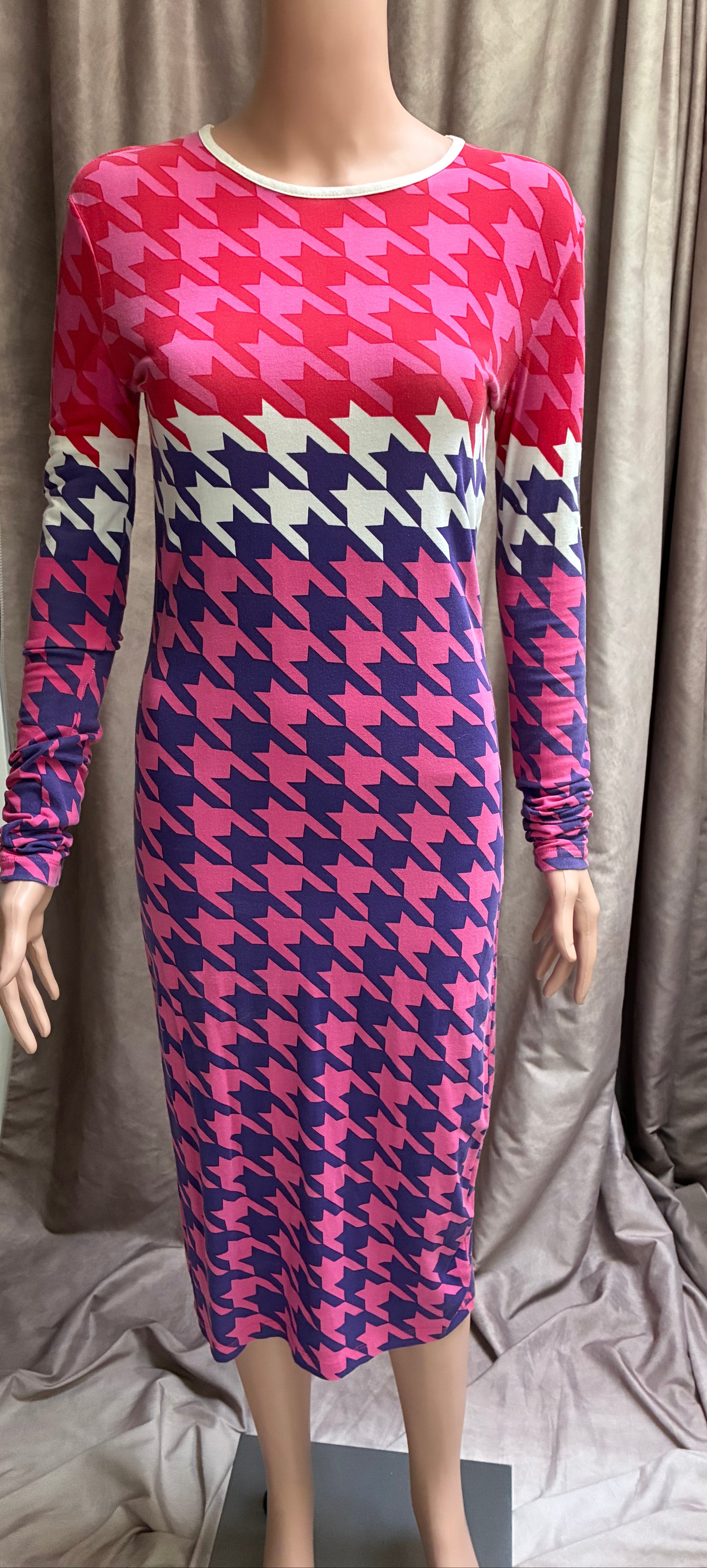 Pink Red Purple Houndstooth Dress