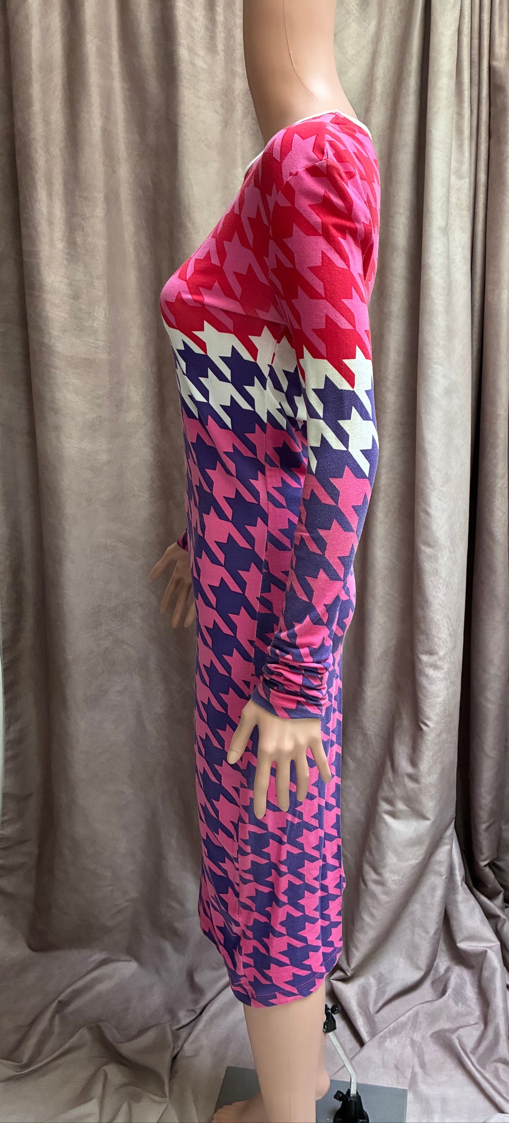 Pink Red Purple Houndstooth Dress
