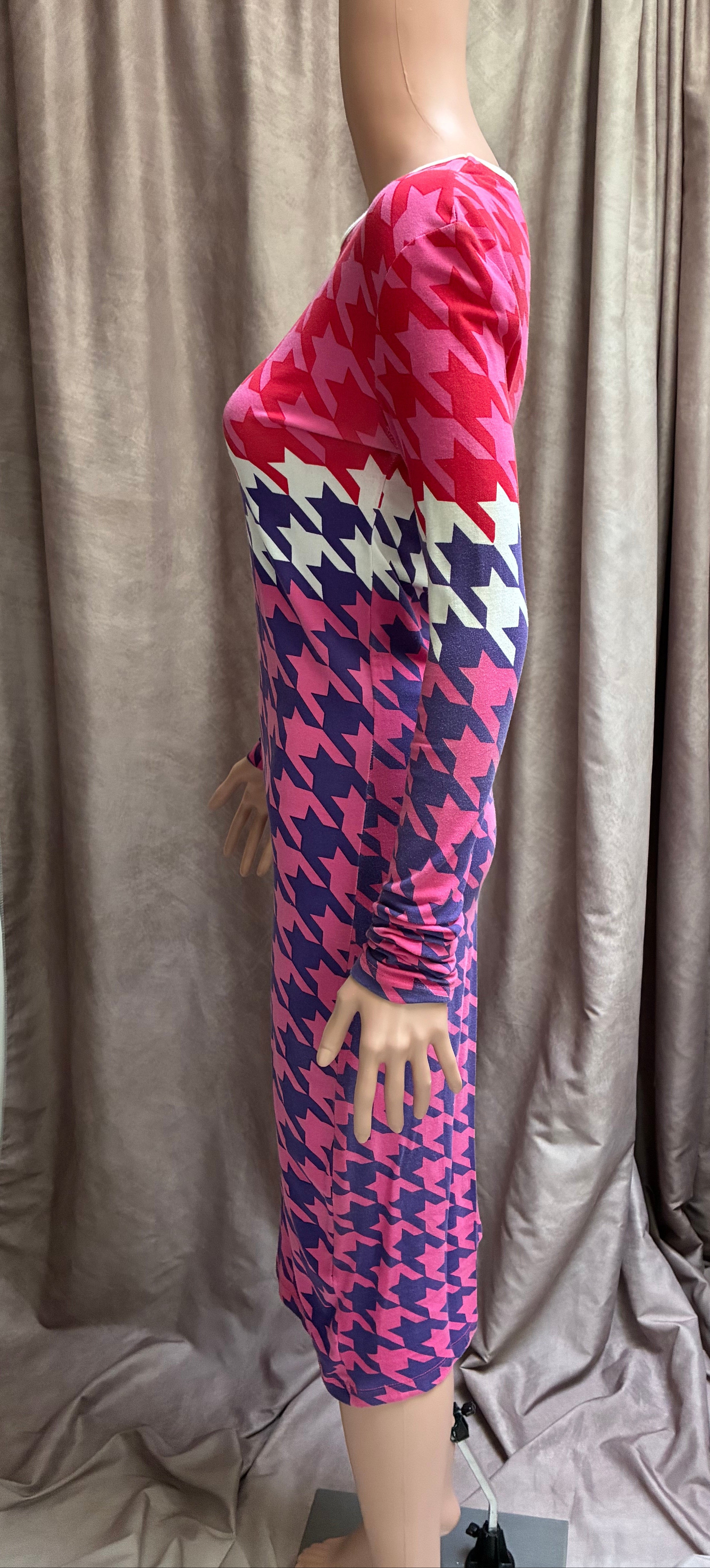 Pink Red Purple Houndstooth Dress