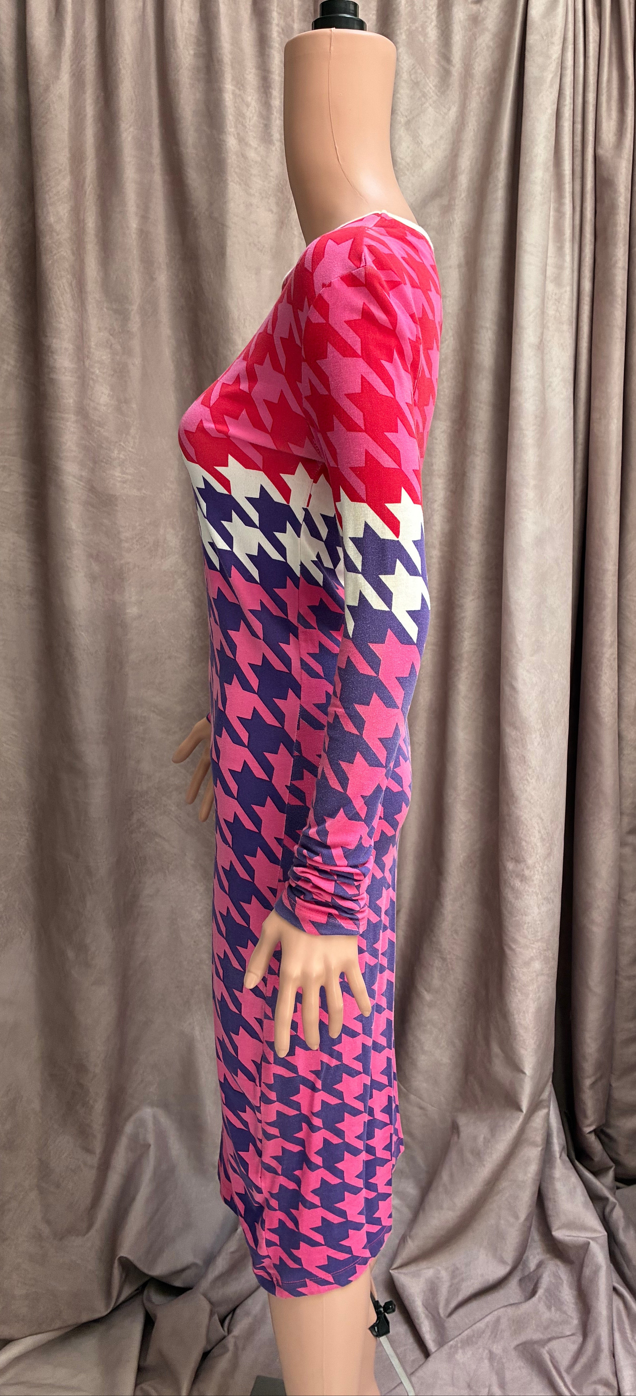 Pink Red Purple Houndstooth Dress