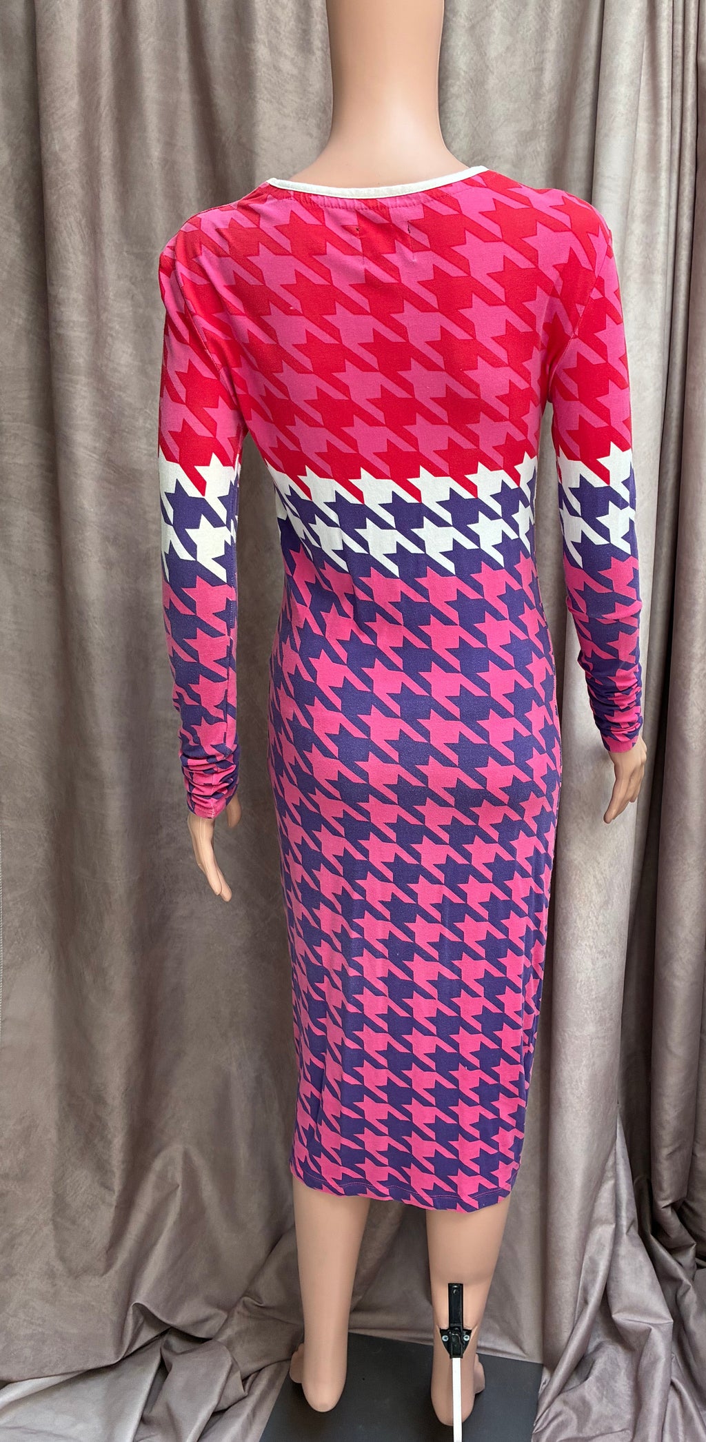 Pink Red Purple Houndstooth Dress