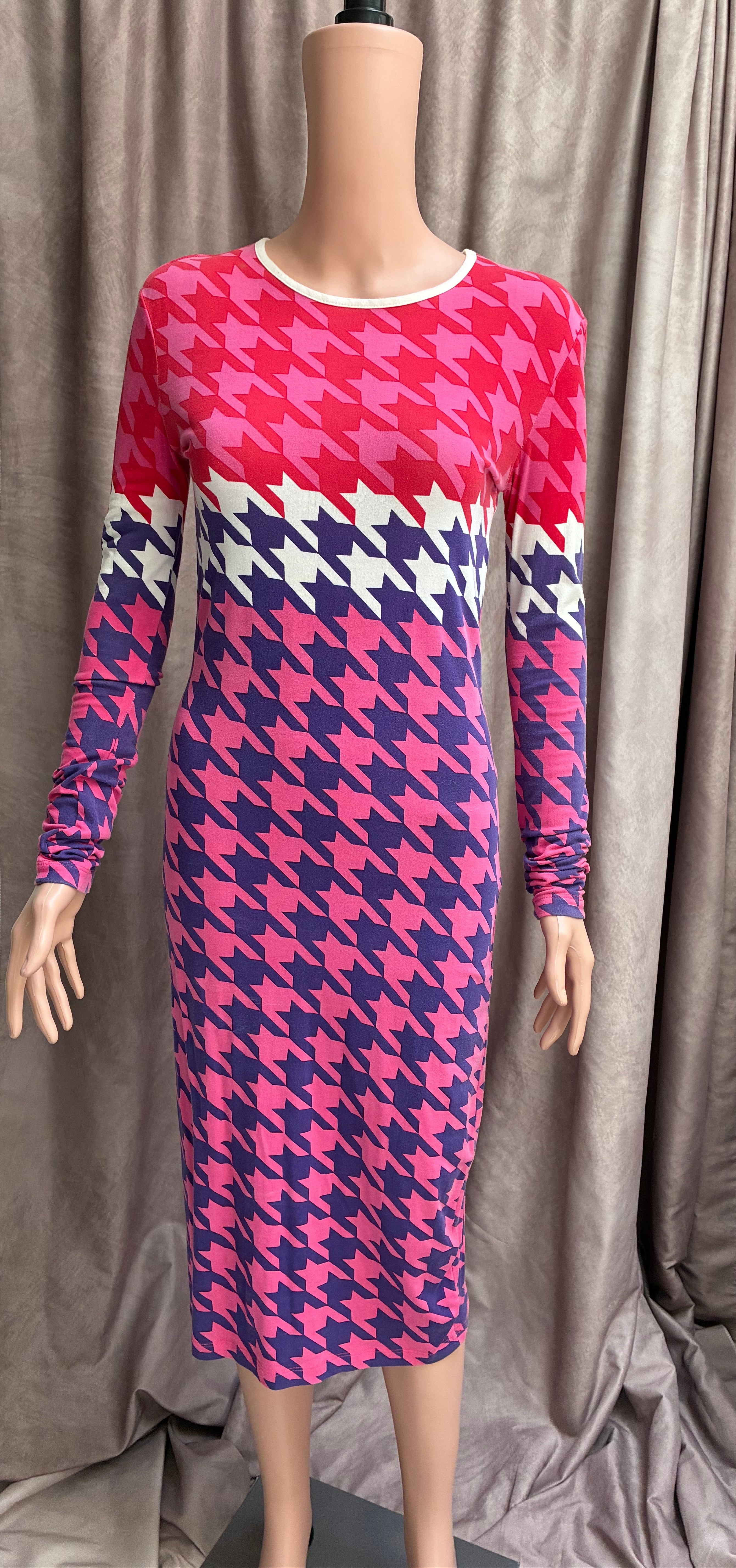 Pink Red Purple Houndstooth Dress