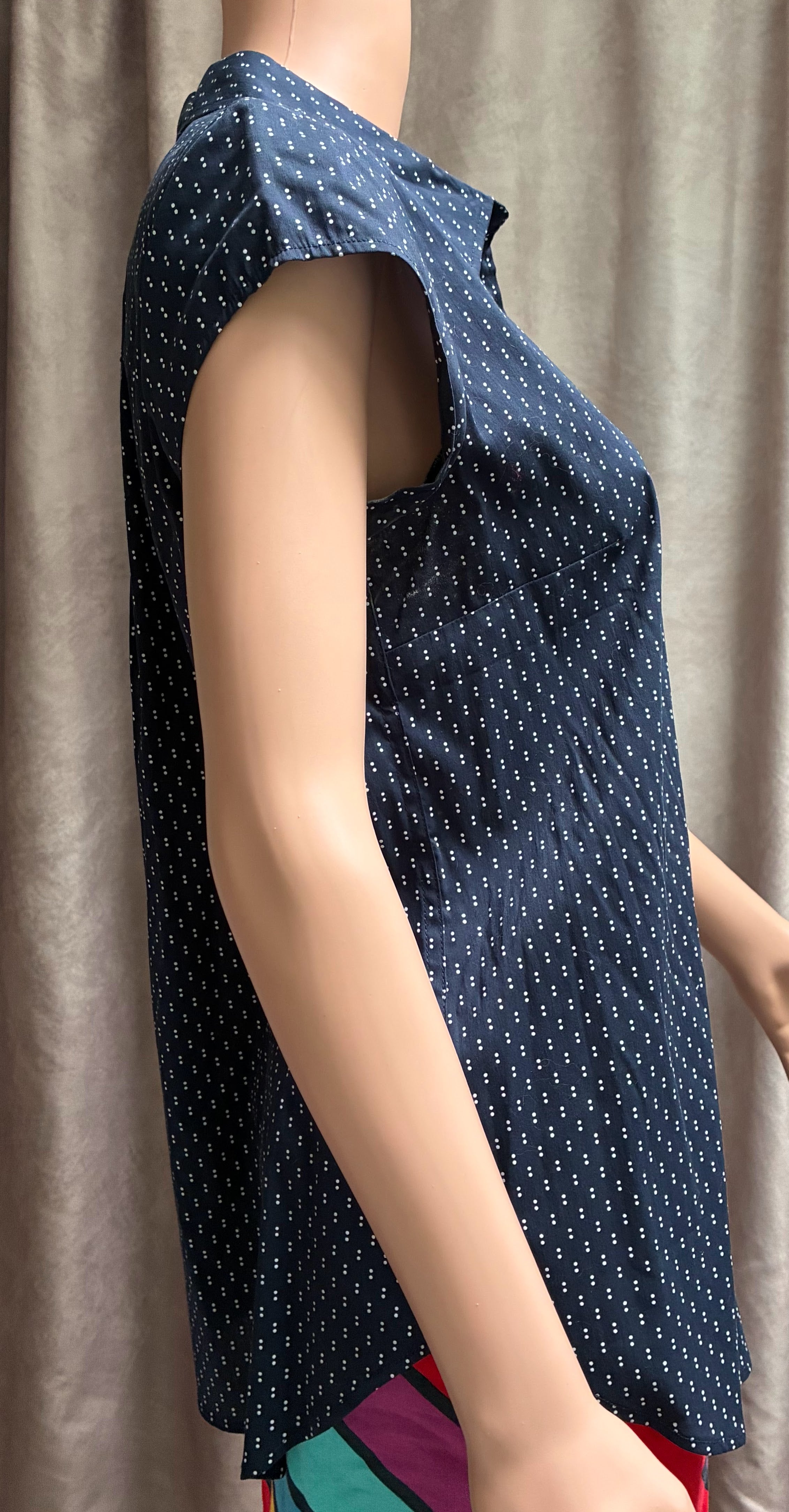 Navy Dot Print Button-Down Blouse — Susina | Size M