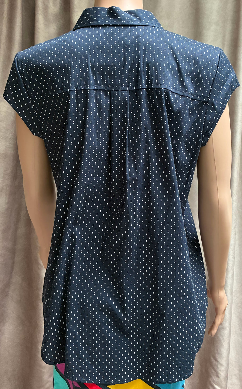 Navy Dot Print Button-Down Blouse — Susina | Size M