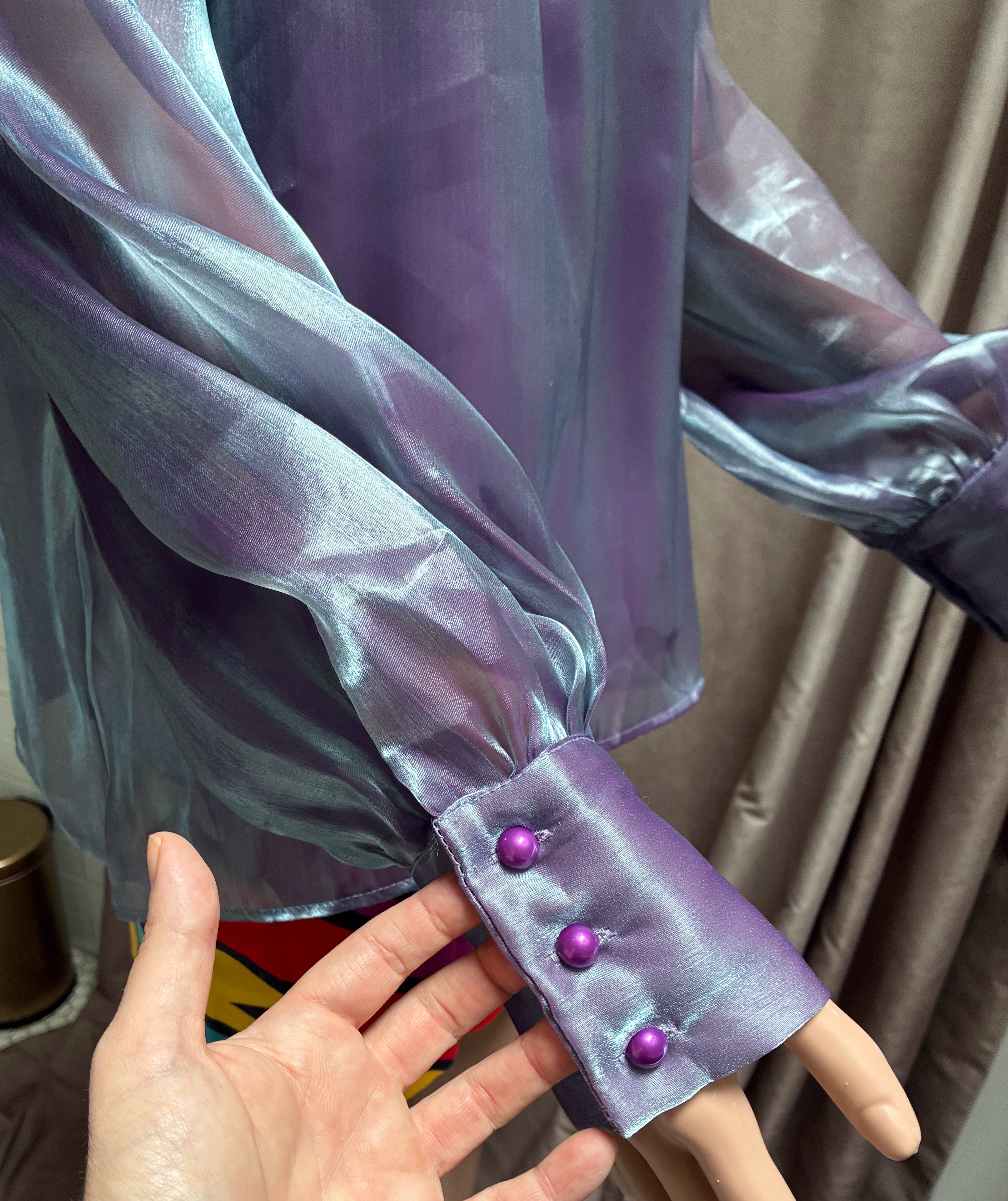 Vintage Akira Iridescent Purple Chiffon Blouse — Size XL
