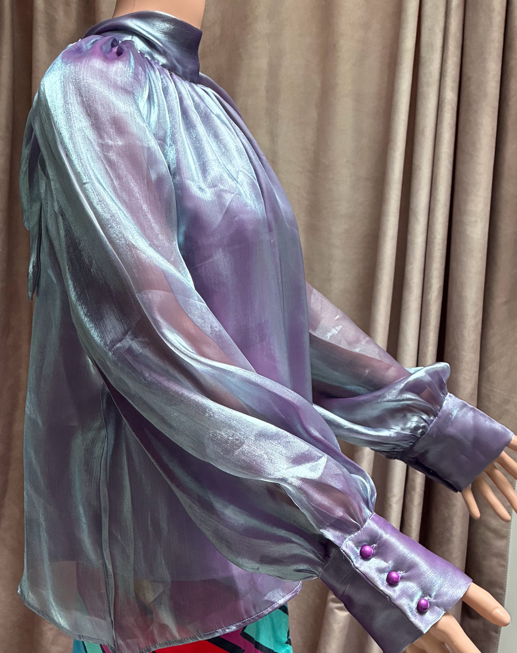 Vintage Akira Iridescent Purple Chiffon Blouse — Size XL