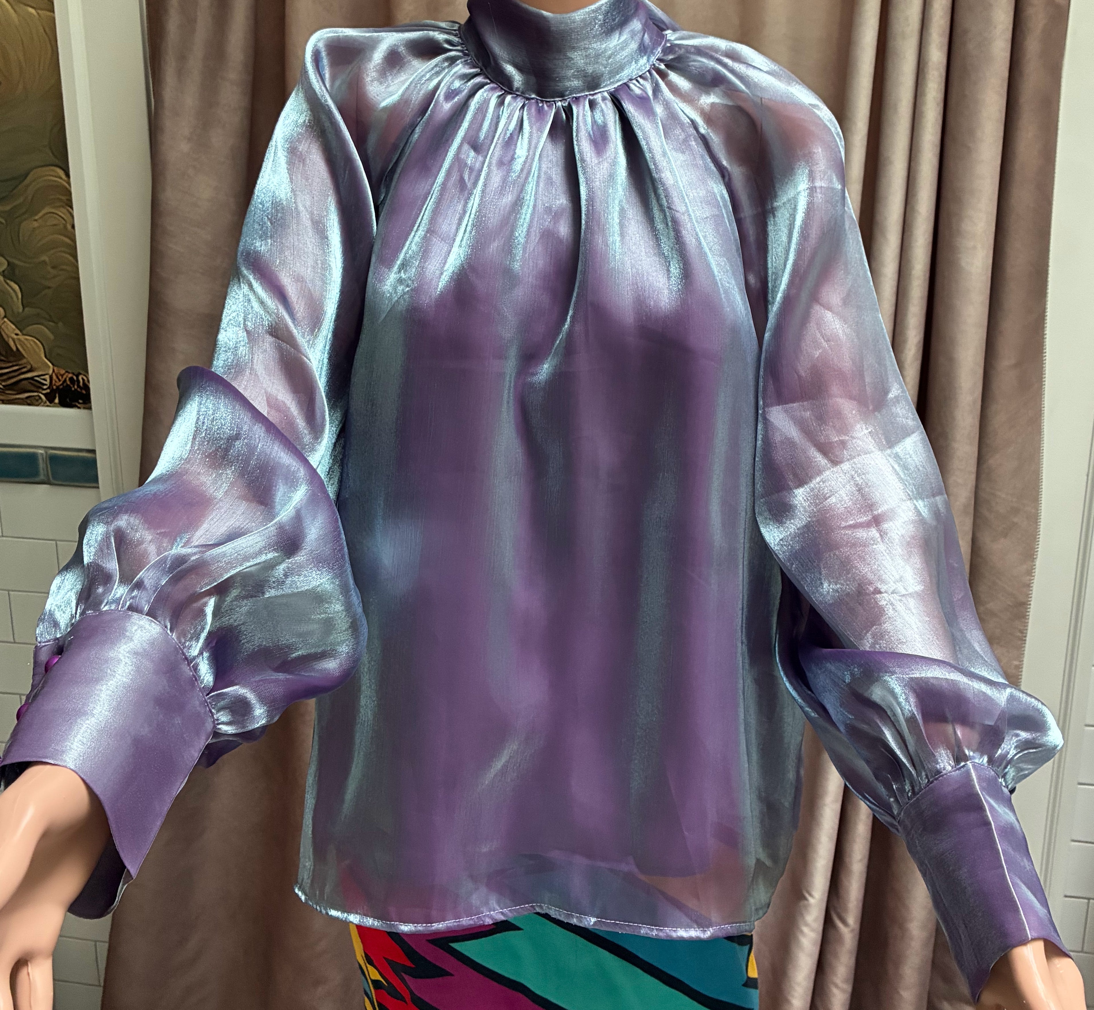 Vintage Akira Iridescent Purple Chiffon Blouse — Size XL