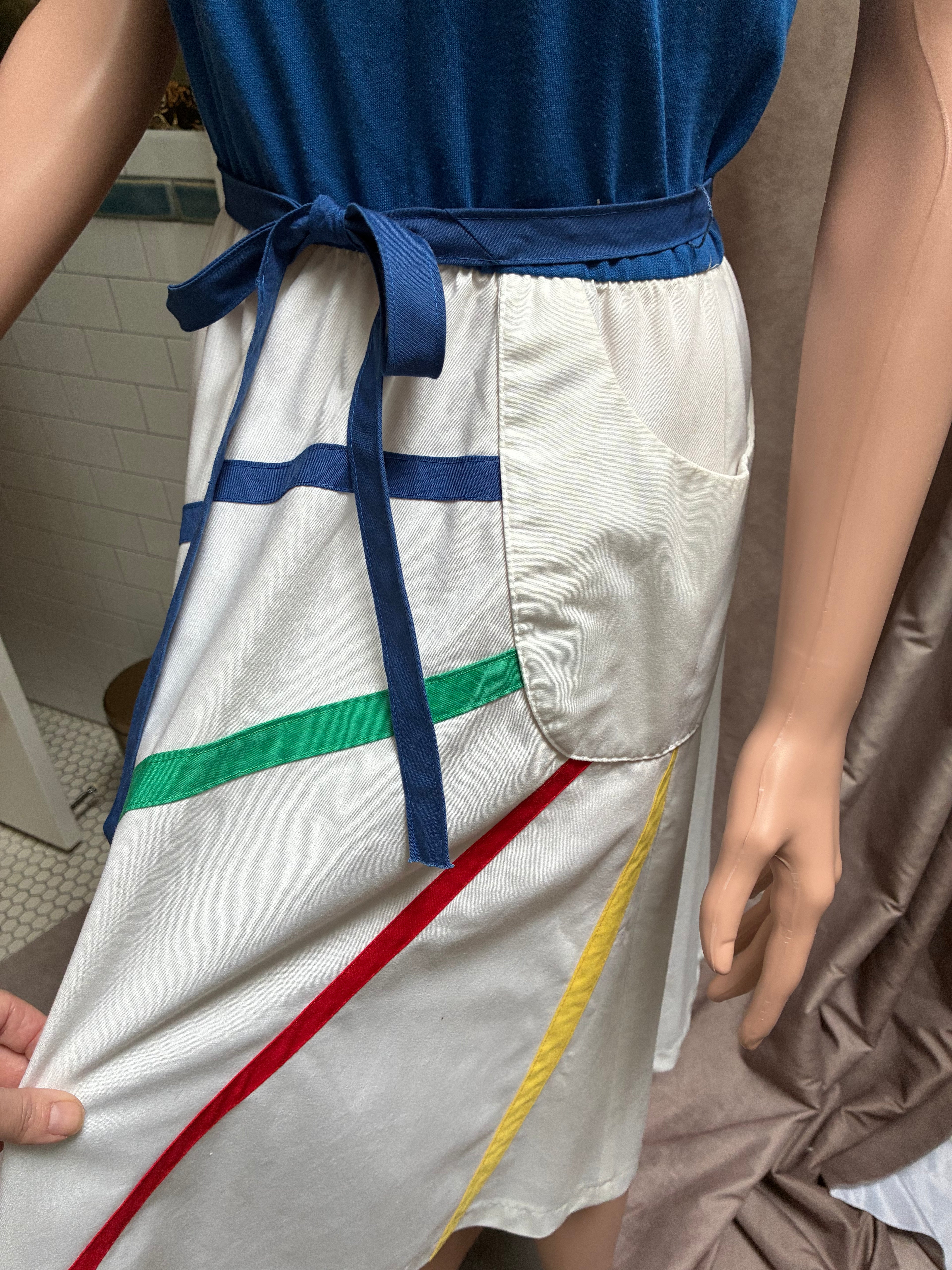 Vintage 1980s Toni Todd Blue Tank Dress with Circle Flare Skirt — Size Medium