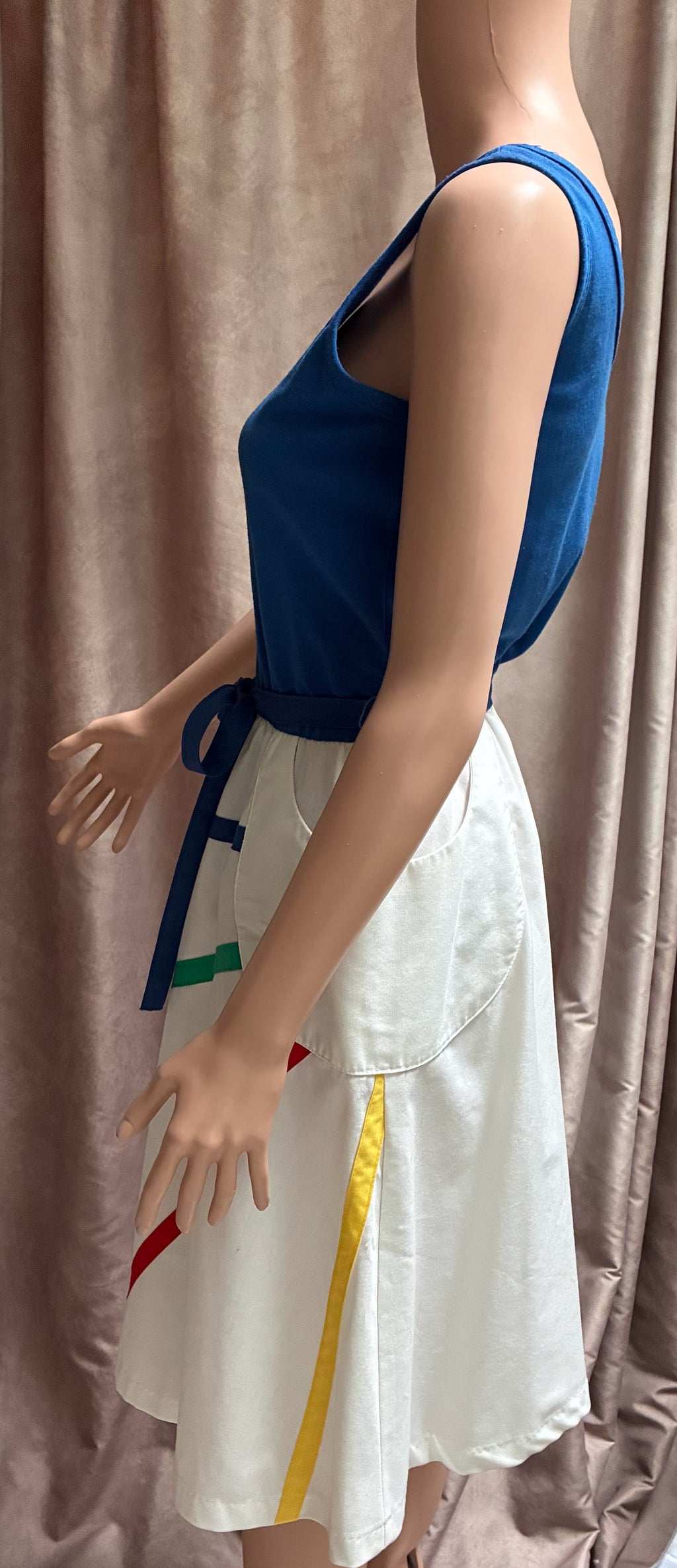 Vintage 1980s Toni Todd Blue Tank Dress with Circle Flare Skirt — Size Medium