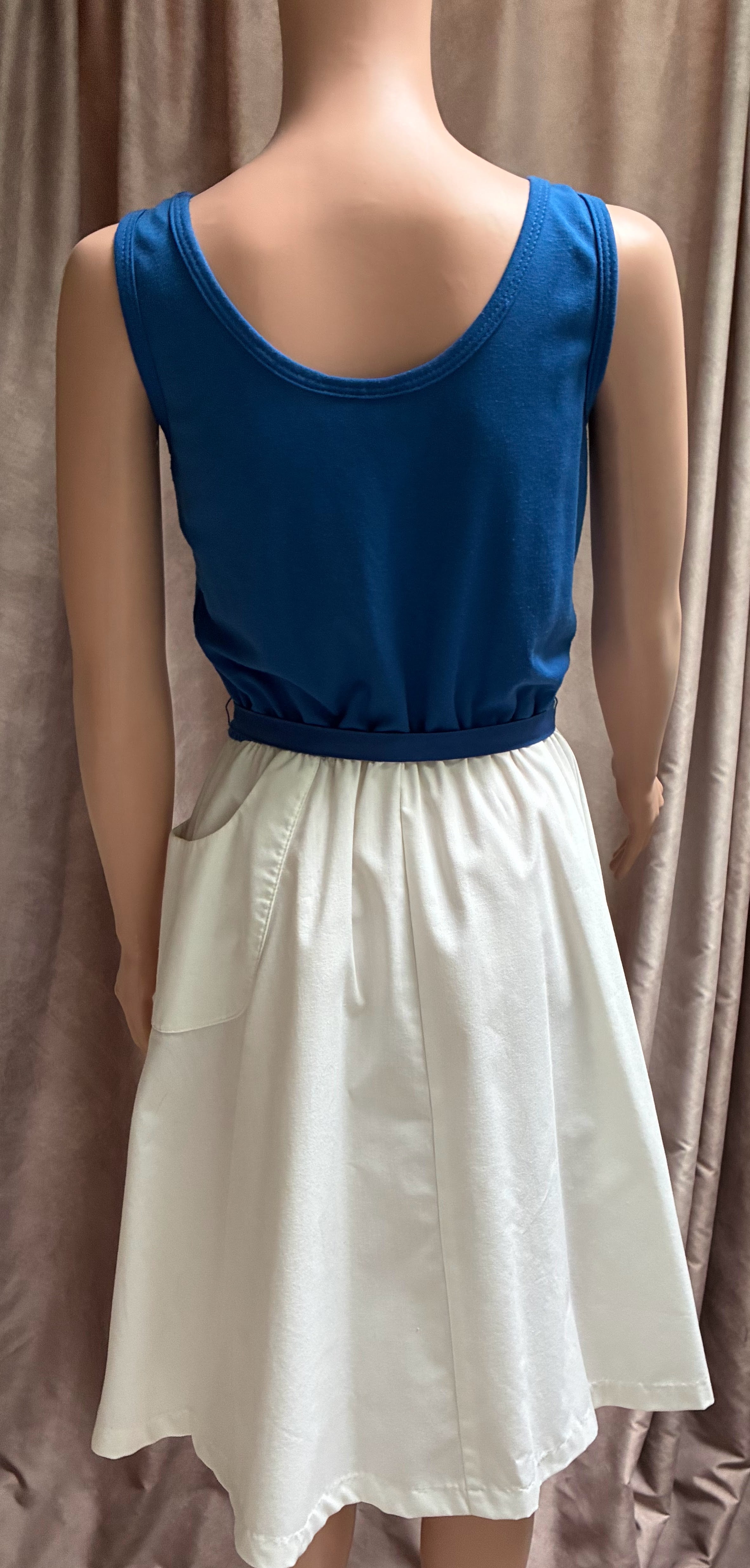 Vintage 1980s Toni Todd Blue Tank Dress with Circle Flare Skirt — Size Medium