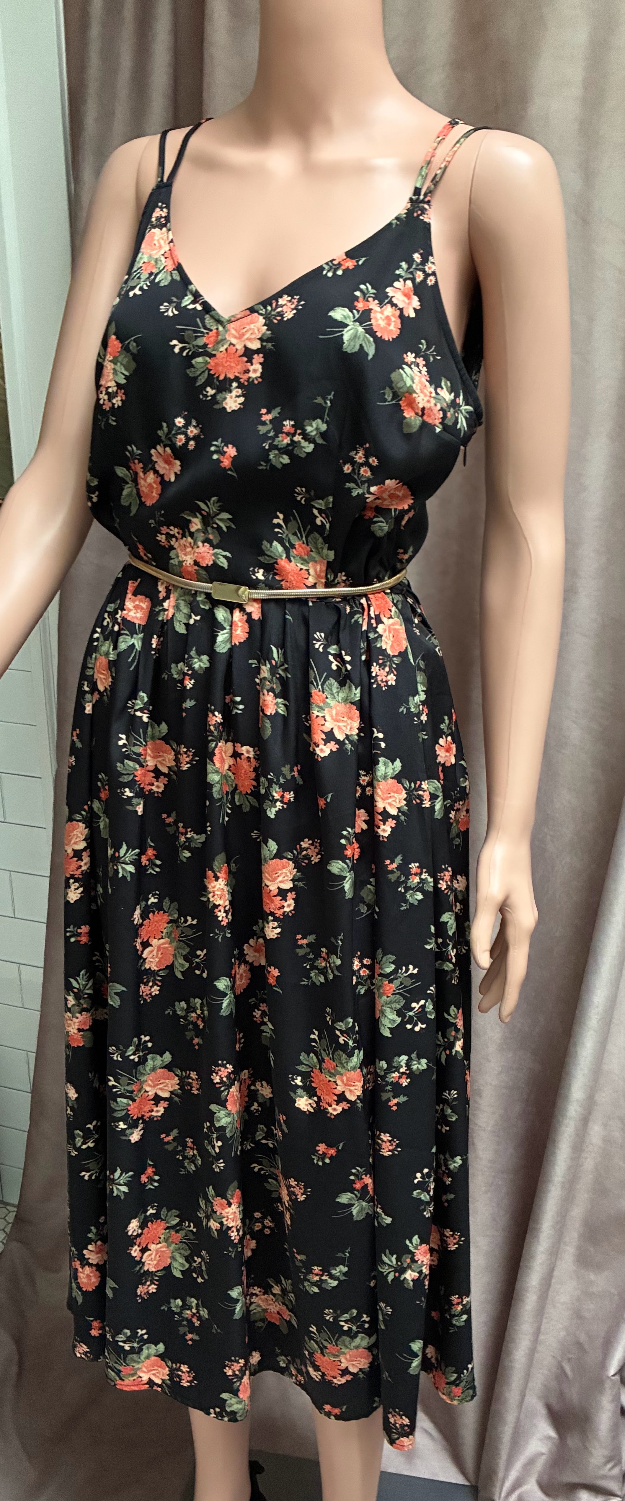 Vintage Y2K Jack Black Floral Midi Dress — Size Medium