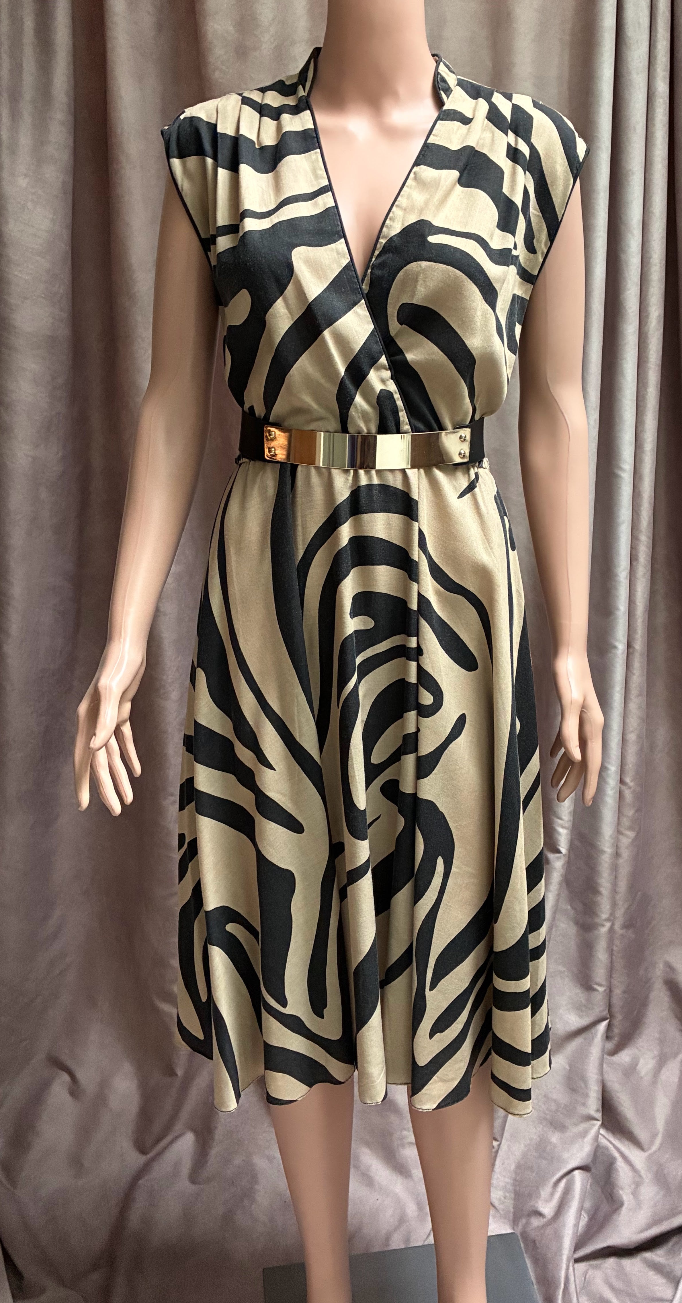 Vintage 1980s NYC Zebra Print Cotton Wrap Dress — Size Medium