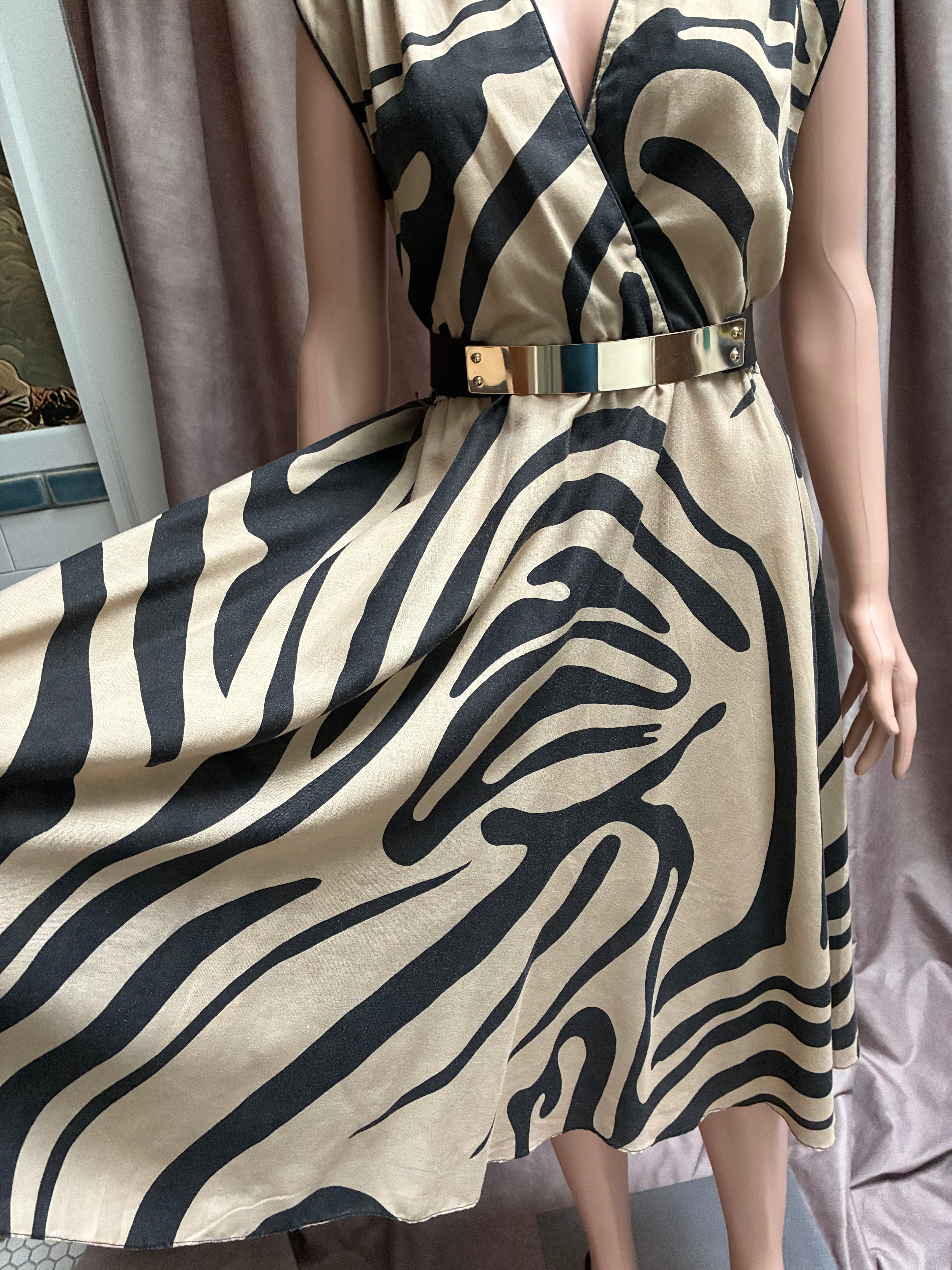 Vintage 1980s NYC Zebra Print Cotton Wrap Dress — Size Medium
