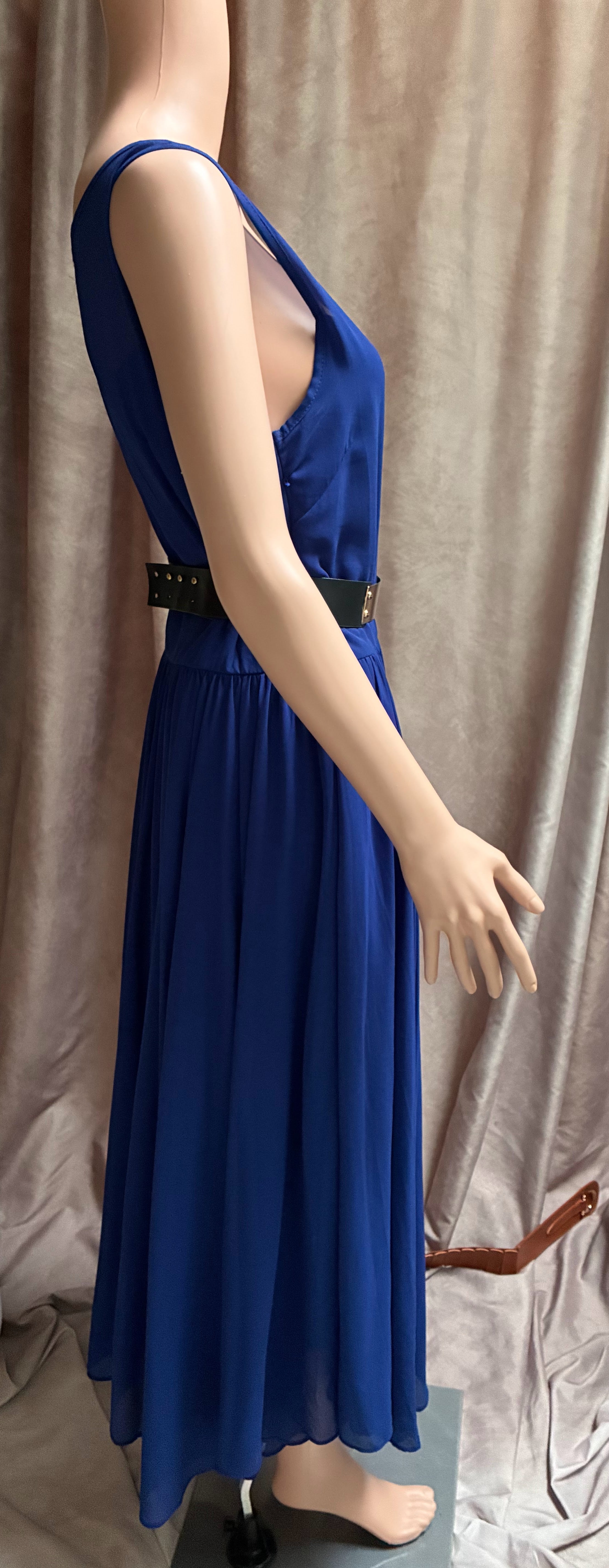 Cobalt Blue 4-Layer Chiffon Midi Dress — 32" Waist
