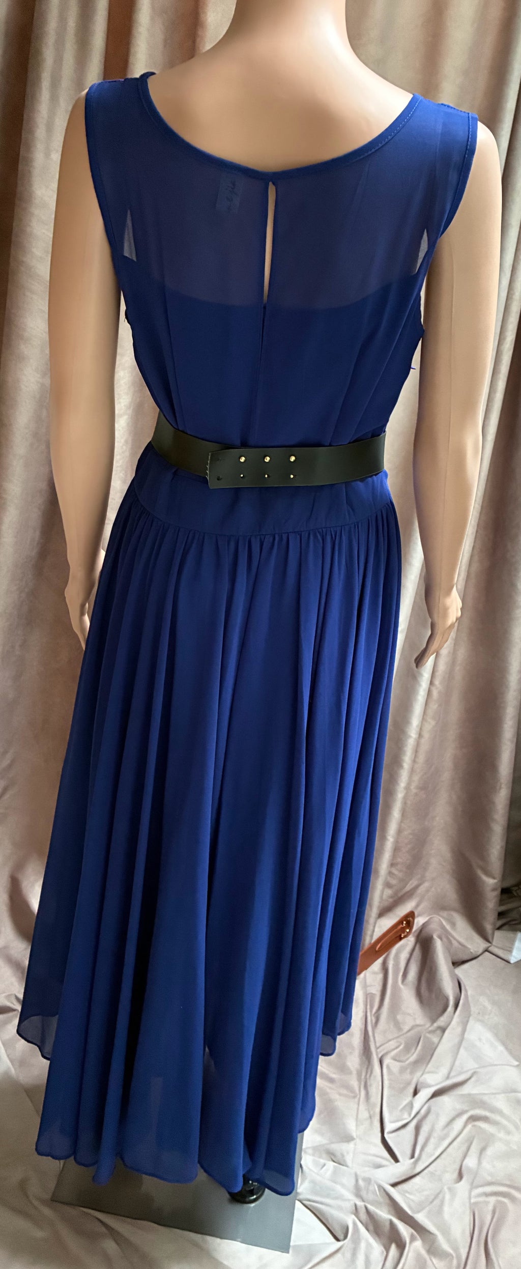Cobalt Blue 4-Layer Chiffon Midi Dress — 32" Waist