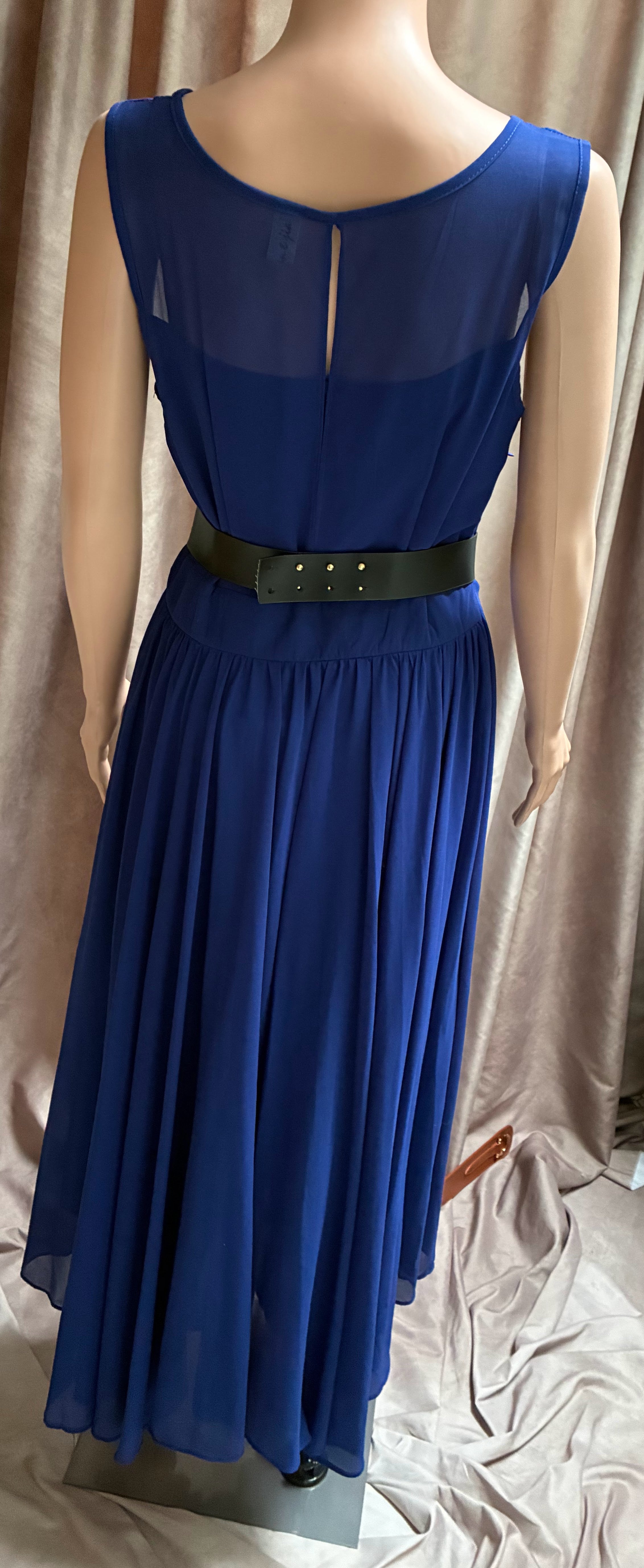 Cobalt Blue 4-Layer Chiffon Midi Dress — 32" Waist