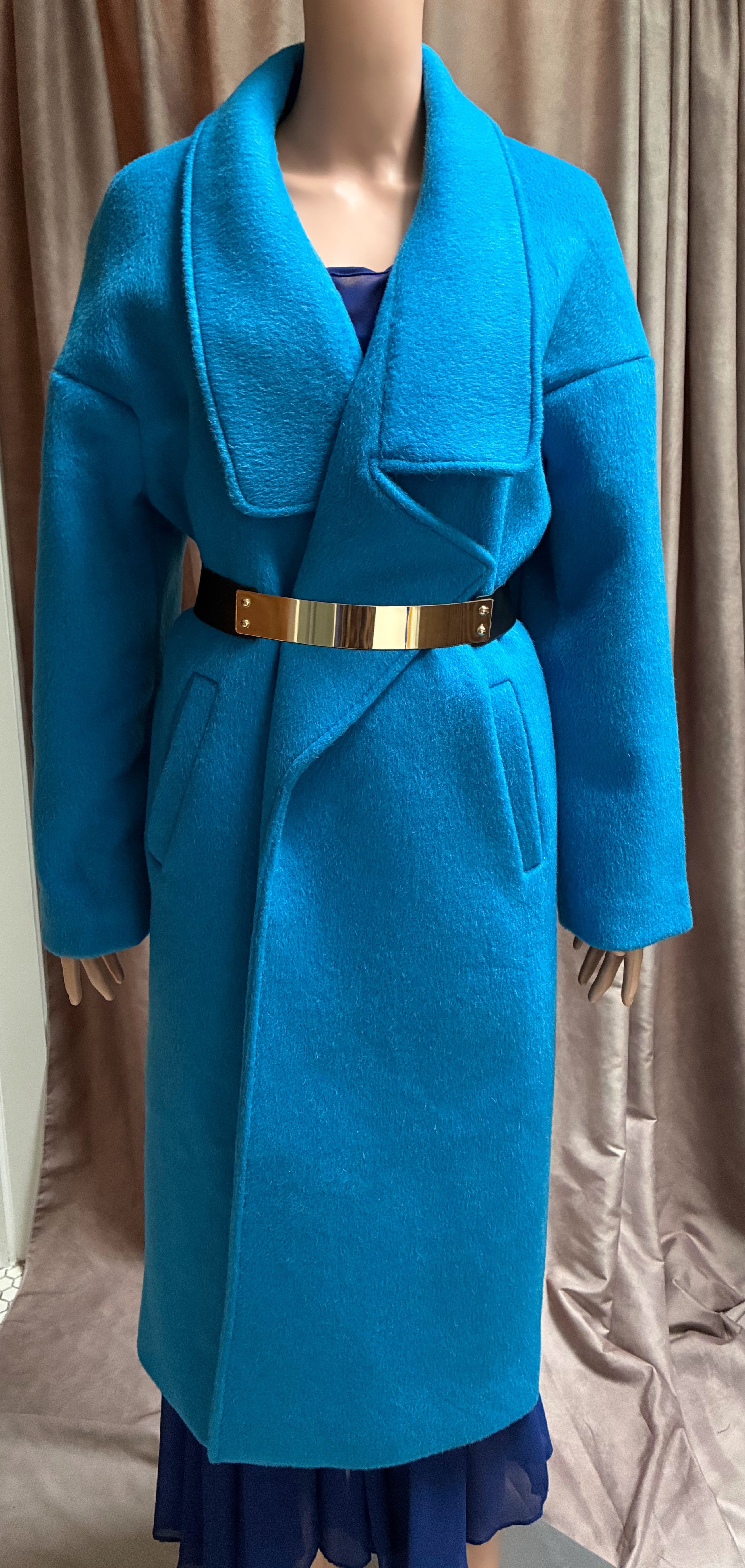 Turquoise Textured Wrap Coat — Size Large