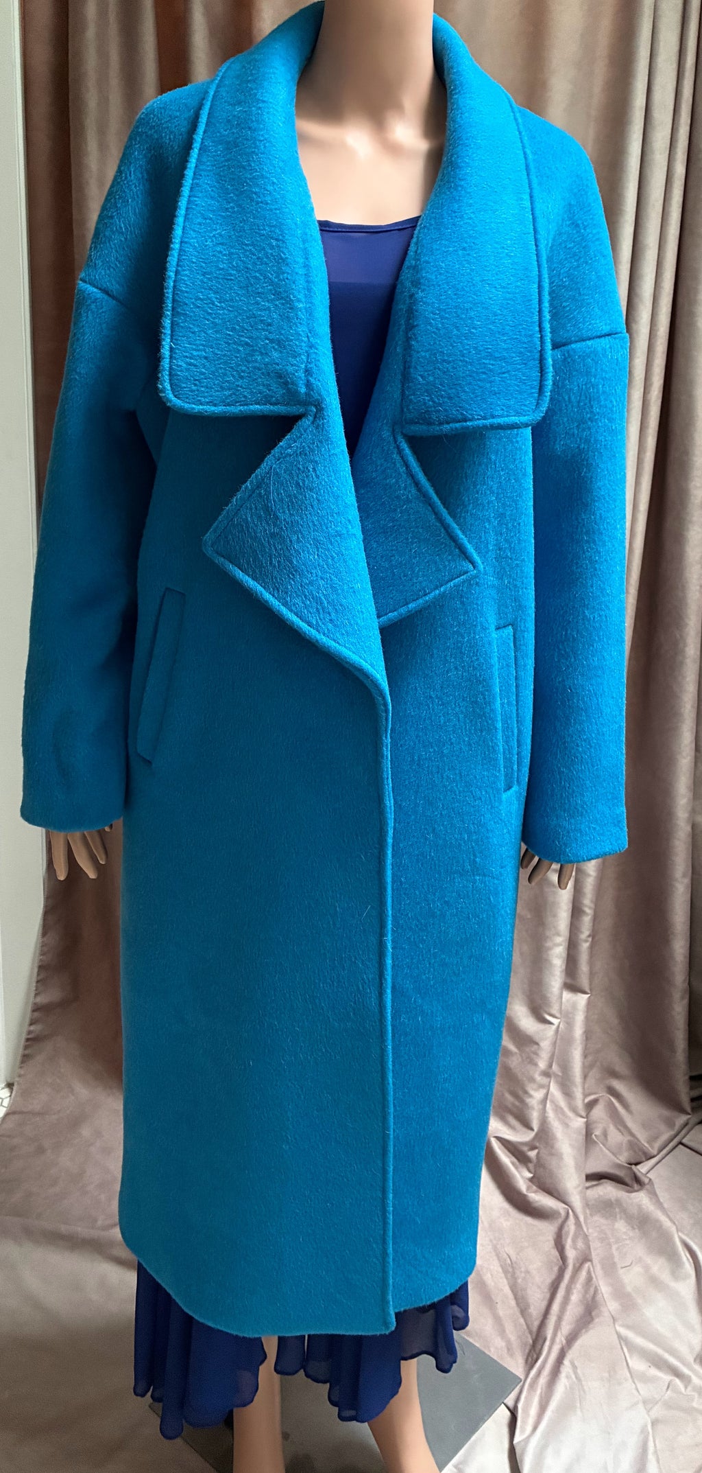 Turquoise Textured Wrap Coat — Size Large