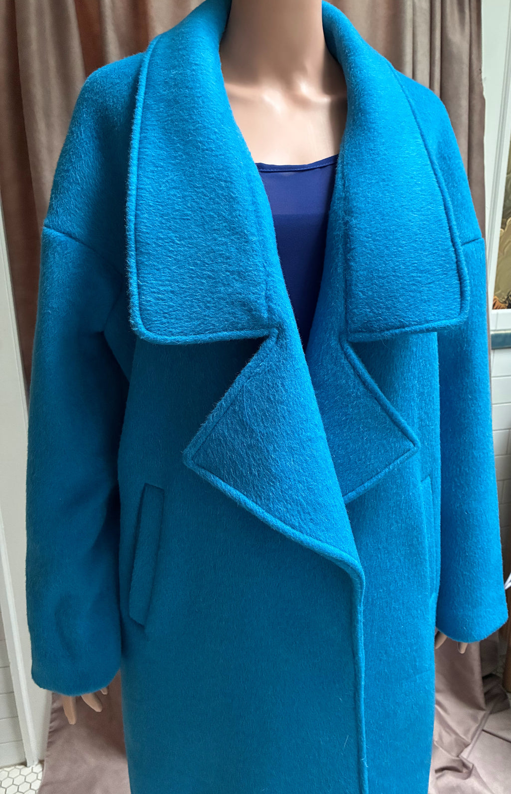 Turquoise Textured Wrap Coat — Size Large