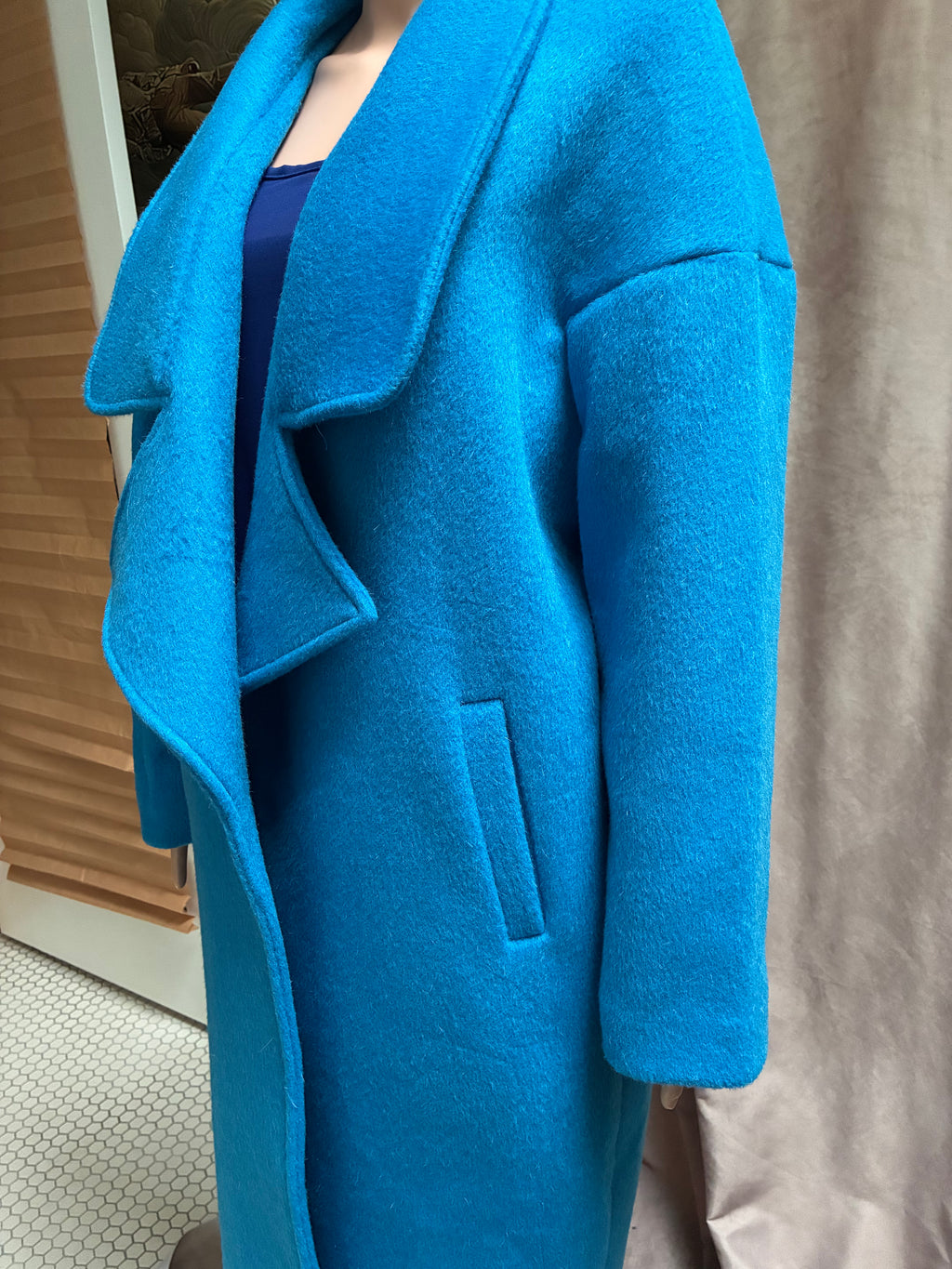 Turquoise Textured Wrap Coat — Size Large