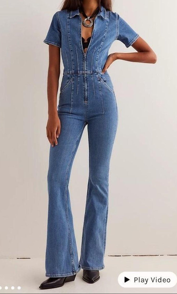 Free People Denim Bootcut Jumpsuit