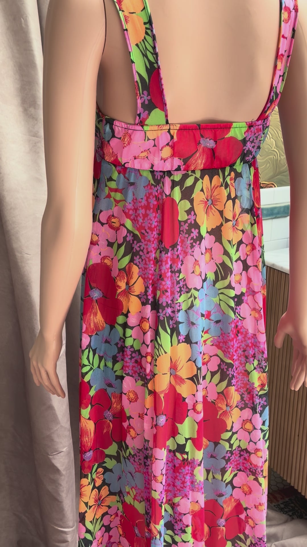Vintage Maximalist Floral Maxi Dress | Hot Pink, Purple & Red | Empire Waist