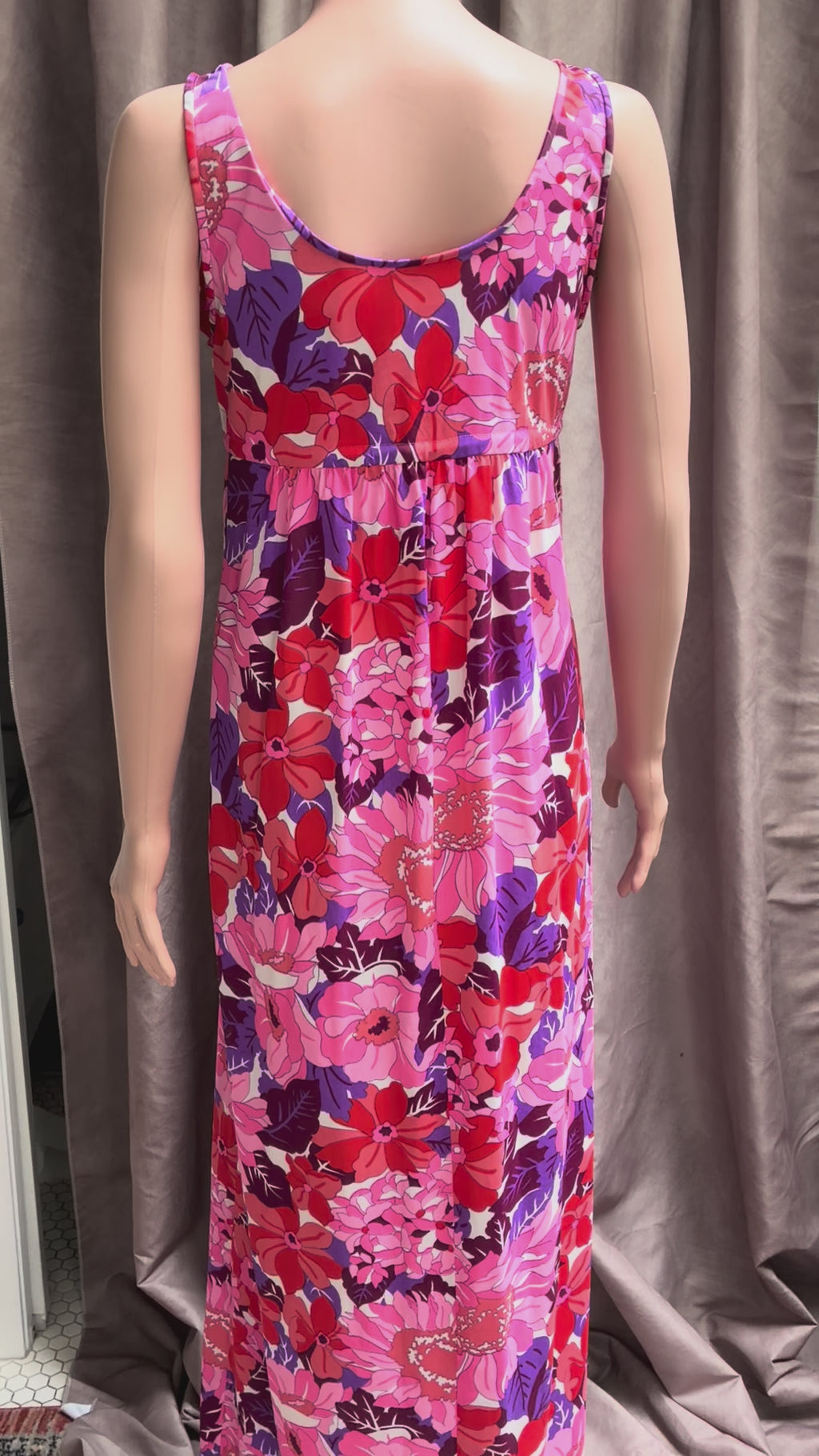 Vintage Neon Tropical Floral Maxi Dress | Empire Waist | Flower Power