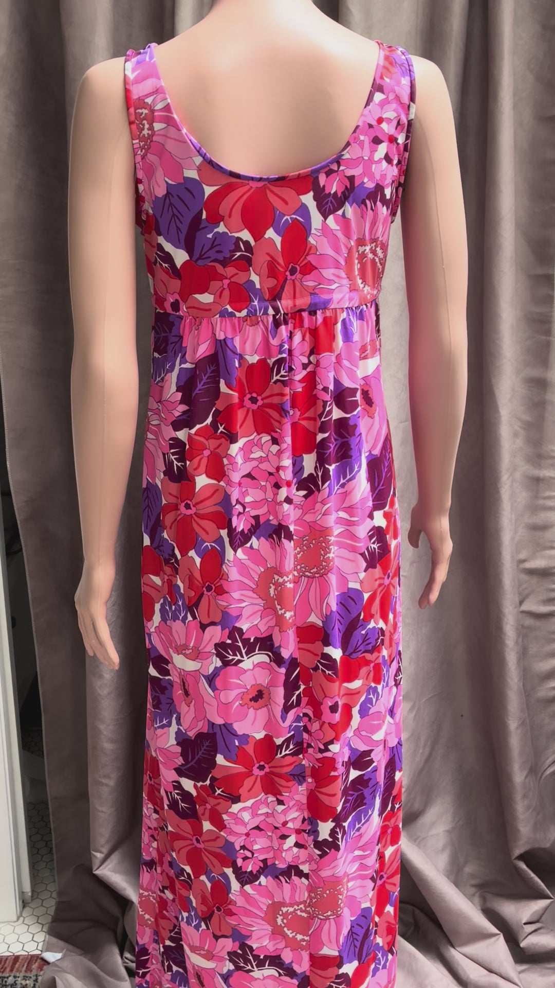 Vintage Neon Tropical Floral Maxi Dress | Empire Waist | Flower Power