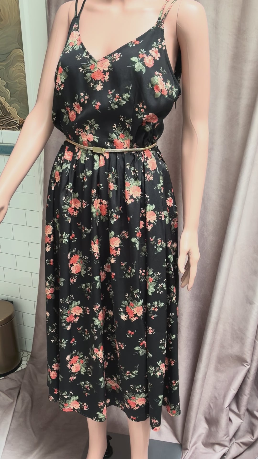 Vintage Y2K Jack Black Floral Midi Dress — Size Medium