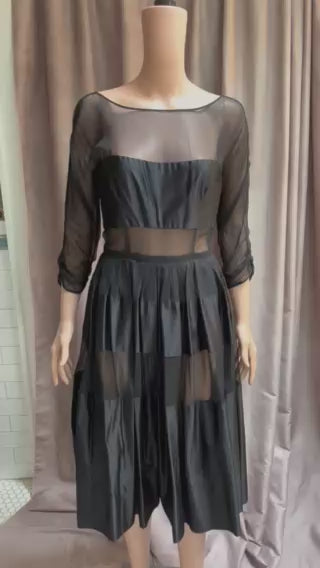 Black Sheer Mesh & Taffeta Midi Dress - Vintage treasure