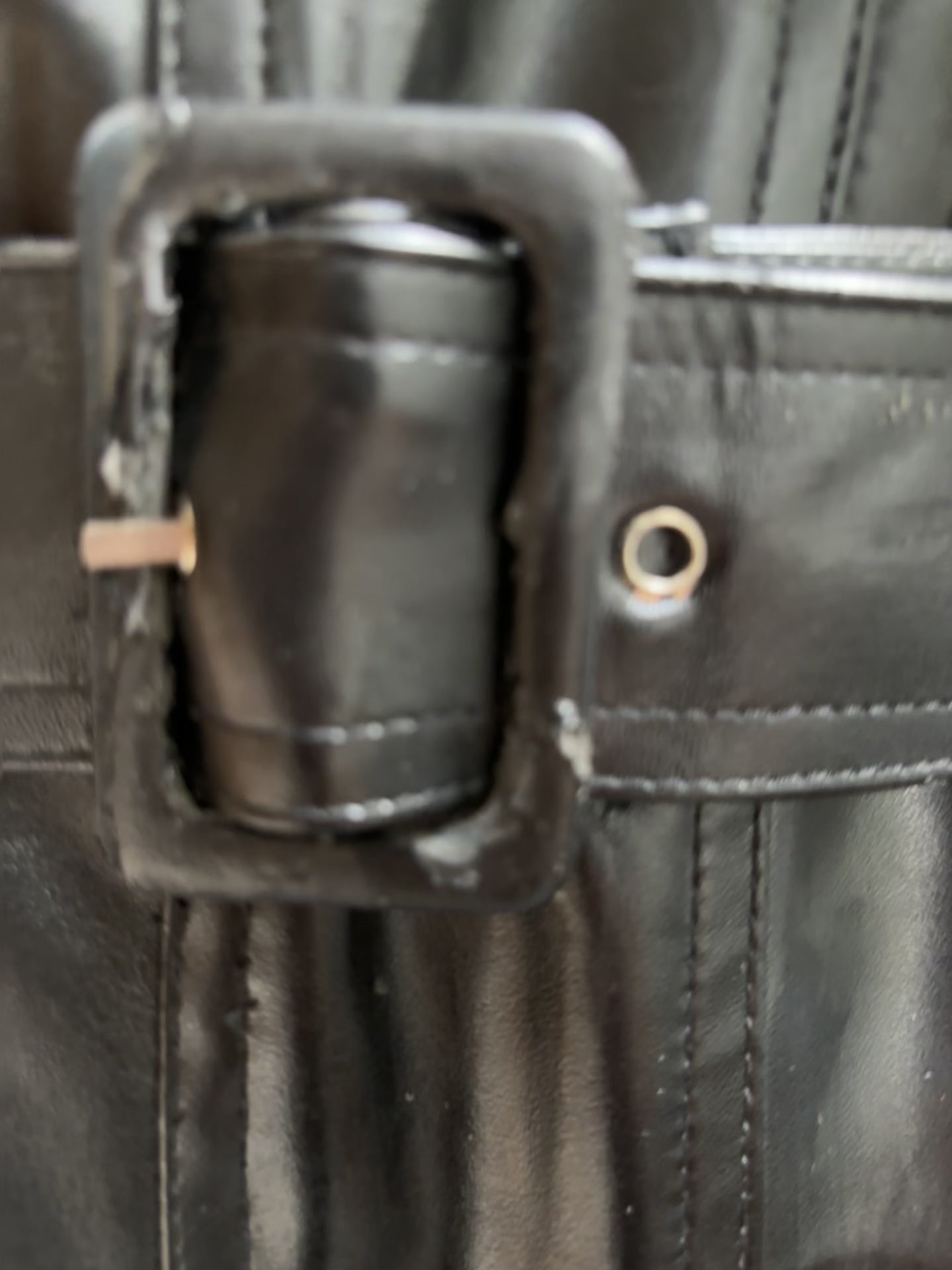 Why Dress? Black Faux Leather Belted A-Line Midi Dress