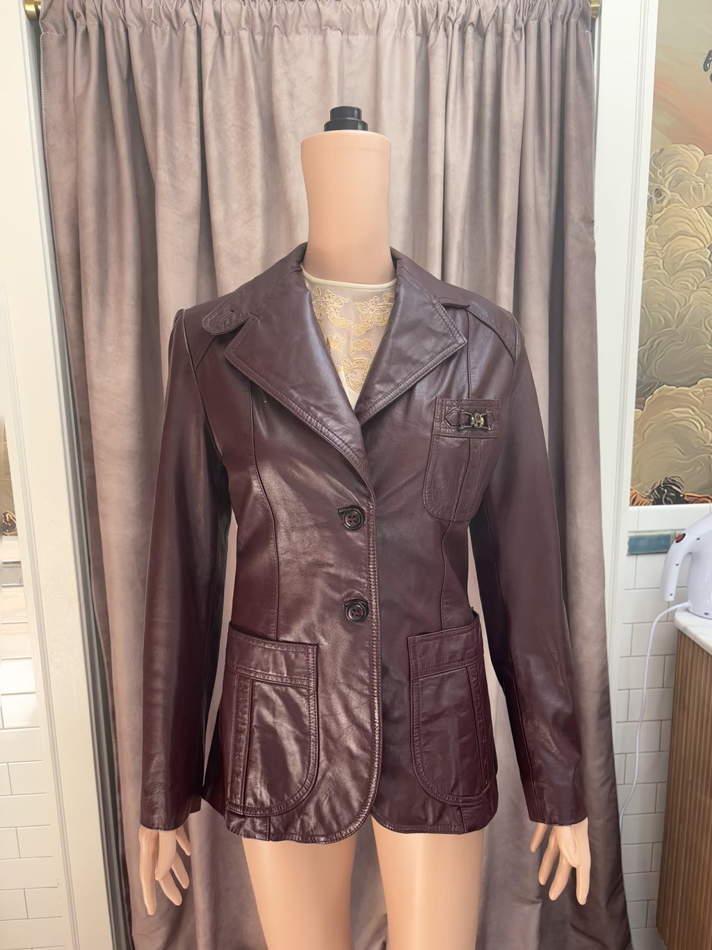 Etienne Aigner Burgundy Leather Blazer