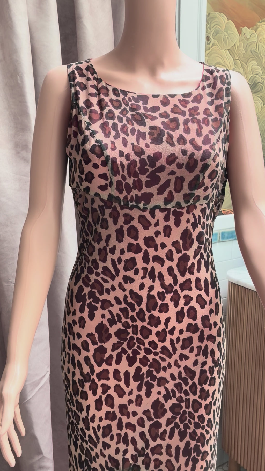 Silk and sheer Leopard print body con dress with red silk underneath