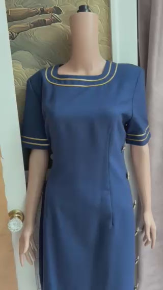 Navy Blue and Gold Star Studded Dress | Vintage 80s