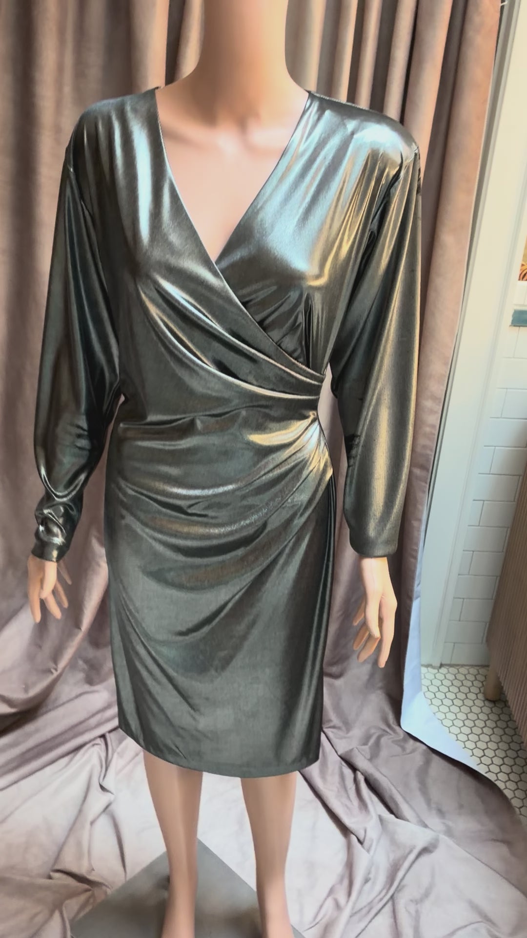 1980s Silver Metallic Wrap Dress by Midnight Glow