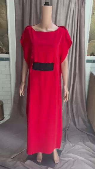 Vintage 80s | Red Flowy Maxi Dress
