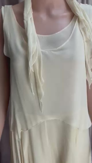 Vintage 90s | Cream Chiffon Layered Silk Dress | Matching Scarf