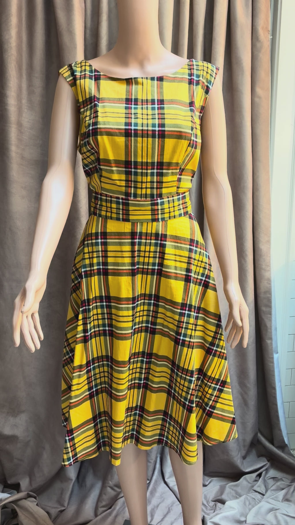 Yellow Tartan Plaid Cotton Circle Skirt Dress